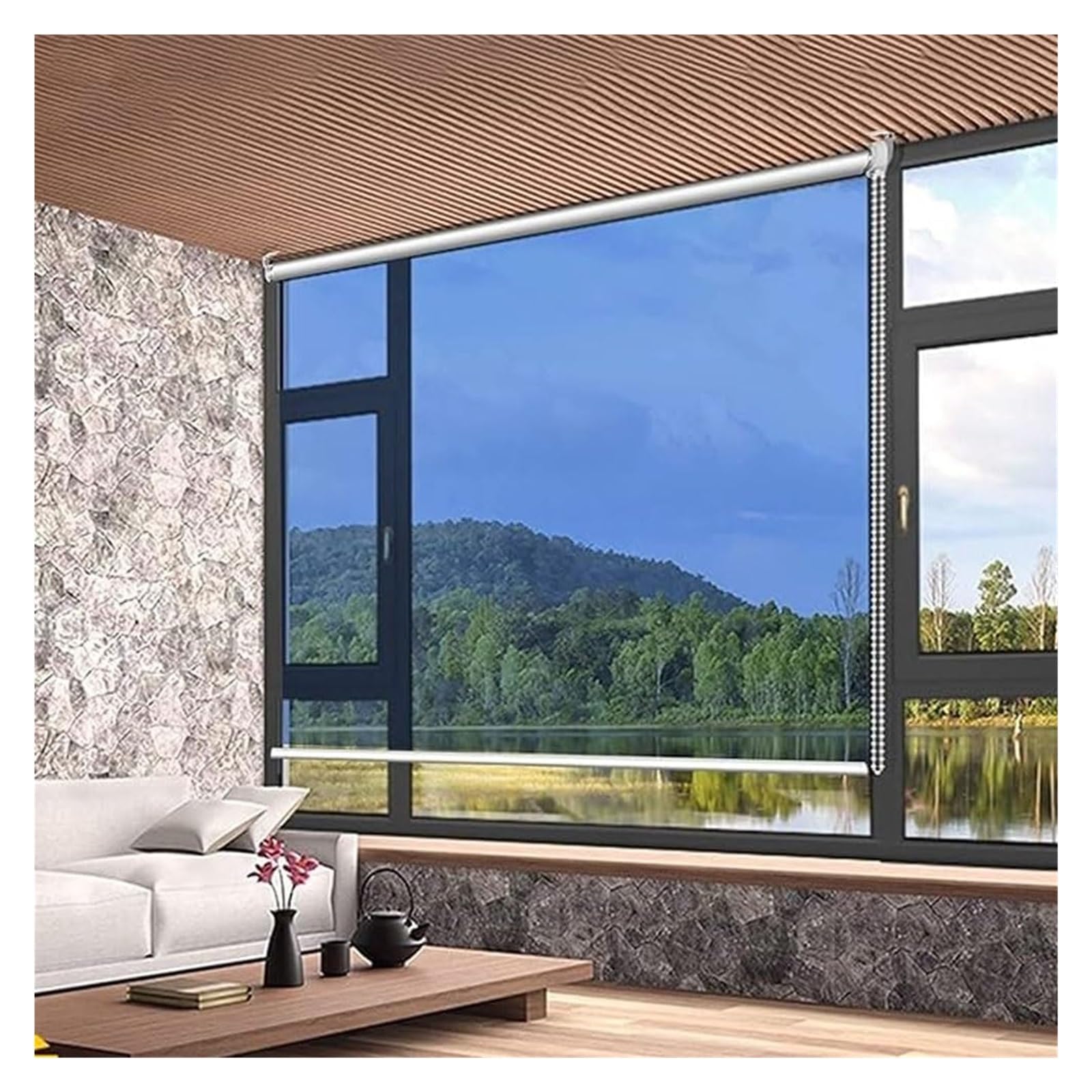 Store À Enroulement Transparent Unidirectionnel Stores en Film for Fenêtre Teintés Noirs Clairs, PVC Épaissi Pull Down Privacy Isolation Thermique Contrôle De La Chaleur(W70xH180cm)