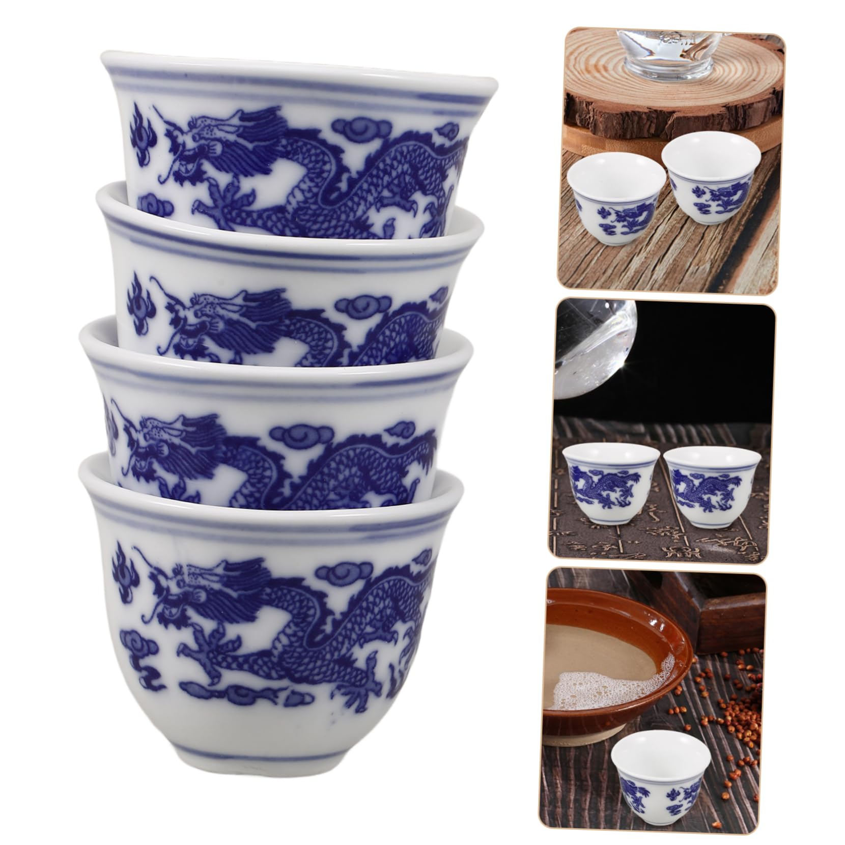PRETYZOOM 20 Piezas Vaso De De Porcelana Azul y white. Tazón De Té De Kung Fu Taza Para Beber Taza De Té Chino Taza De Te Chino Copa De Vino Del Templo Taza De Tiro Cerámica