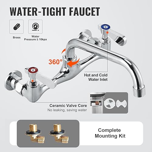 Miniatura 4 de VEVOR - Grifo de cocina de acero inoxidable para preparación y uso general, 1 compartimento independiente, fregadero pequeño que incluye grifo y
