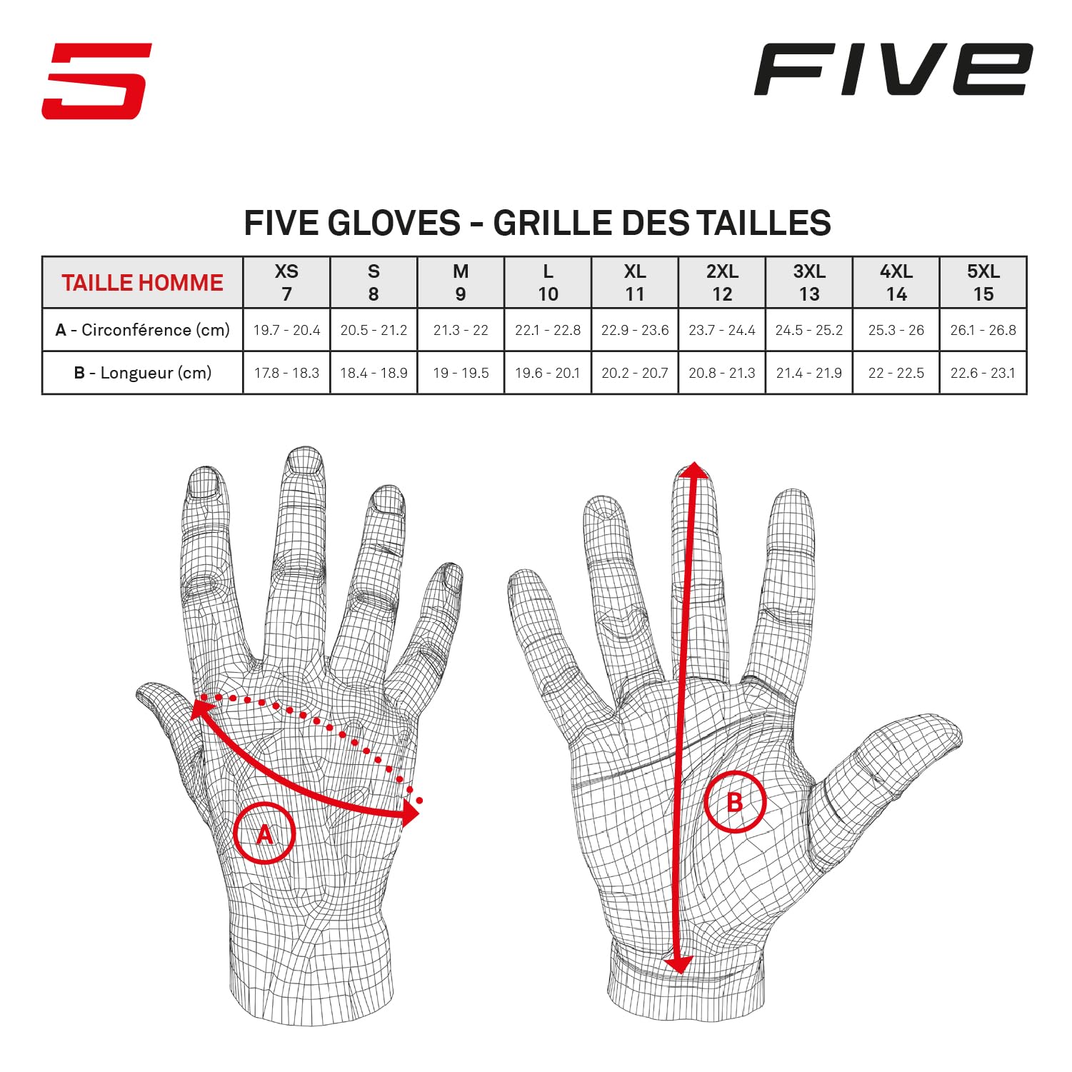 FIVE 830102 Gants de Moto Sport Courts, SF3, Protection 1KP Souplesse Ventilation, Noir, L