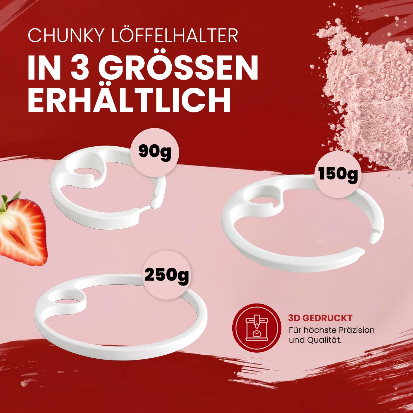Chunky Flavour Löffelhalter für 90g Dose – Scoop Holder für More Nutrition – 3D Druck, passgenau, hgienisch, 3er Set, diverse Farben