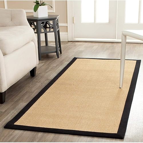 Miniatura 3 de Alfombra de sisal Safavieh de color maíz y negro tejida a mano de la colección de fibras naturales 5 x 8pulgadas NF441A Sisal