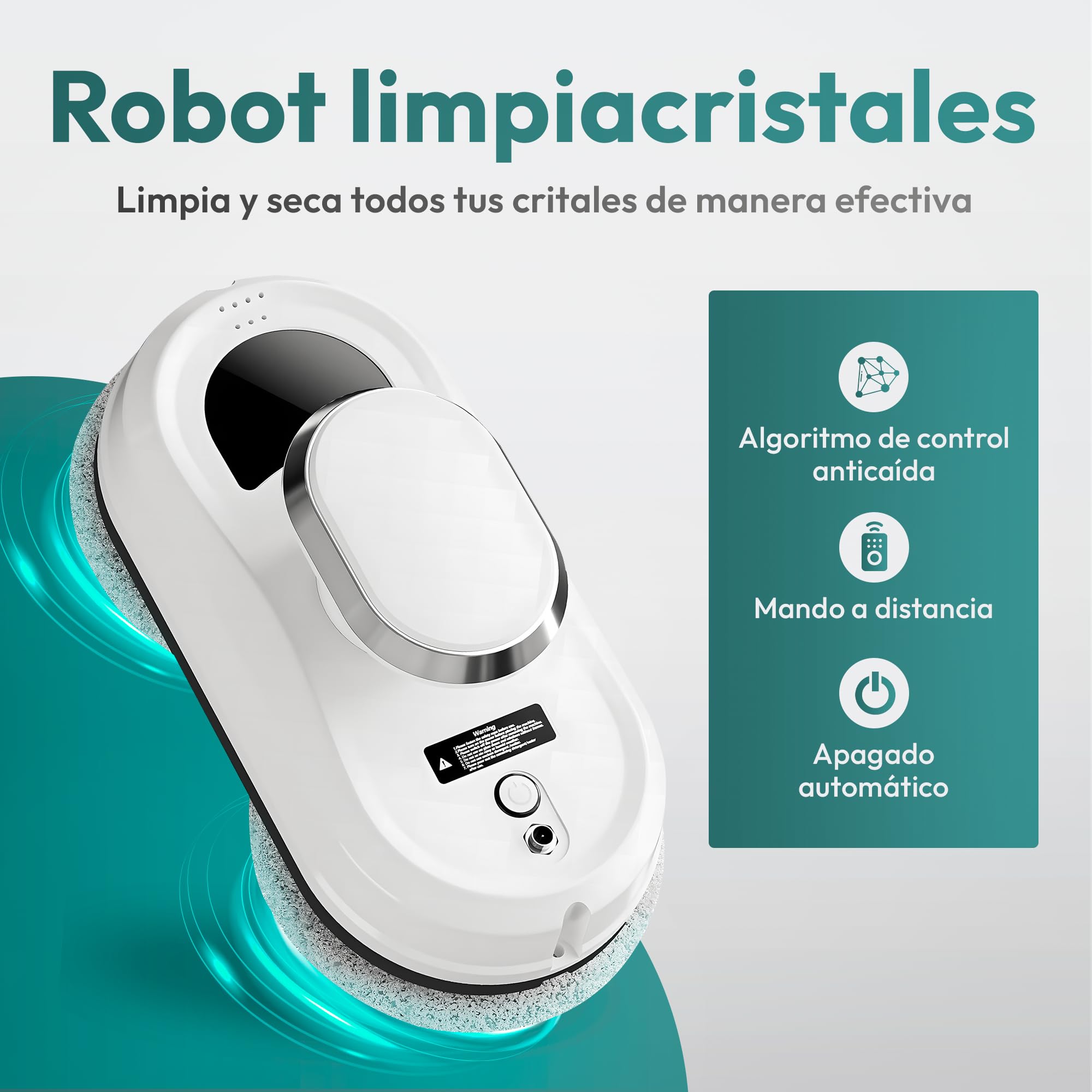 JUPPLIES Robot Limpiacristales Electrico 90W con Succión 5600Pa – Limpia Cristales para Ventanas con 3 Modos Automaticos, Control Remoto y Sistema Anticaida – Silencioso, 4min/m²