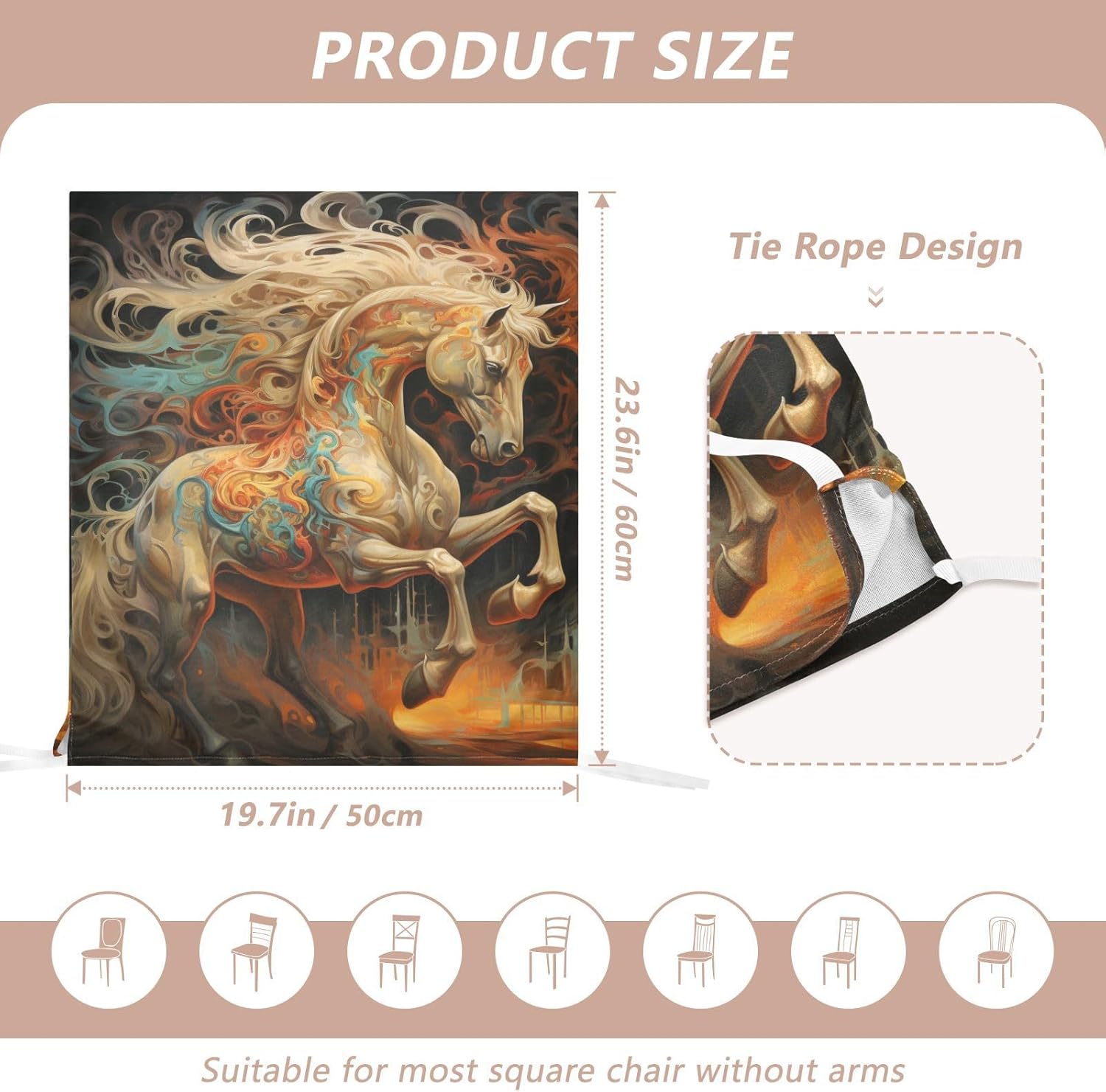 ALAZA Retro Horse Chair Back Cover Set of 6, Washable Reusable Removable Chair Slipcovers Decorative Chair Cover for Home Kitchen Wedding Party