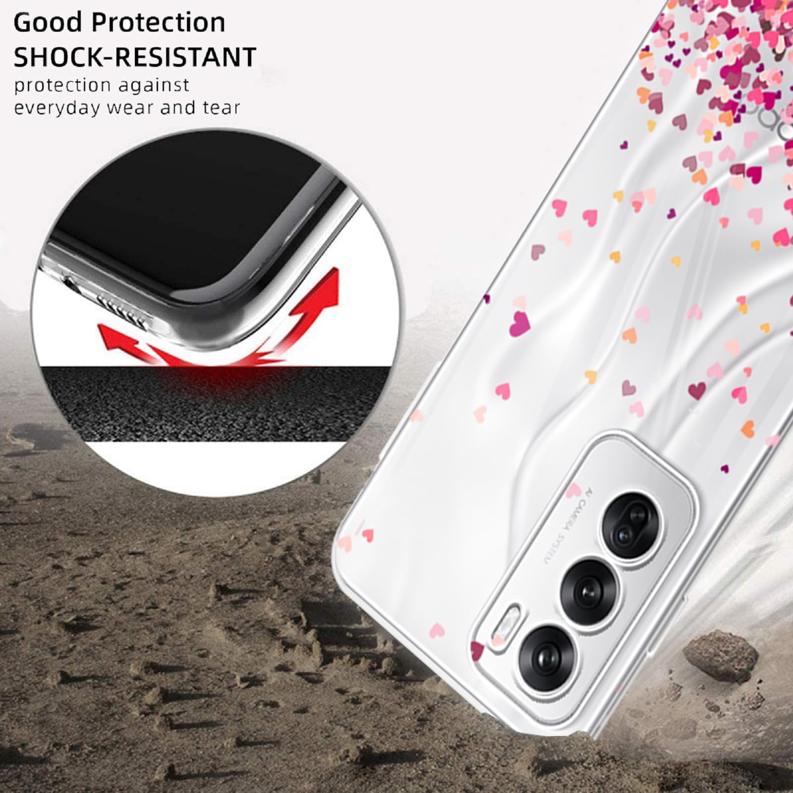 Cover Per OPPO Reno 12 5G, 3 Pezzi In TPU Morbido Con Disegni Cuore, Sottile E Antiurto - 2