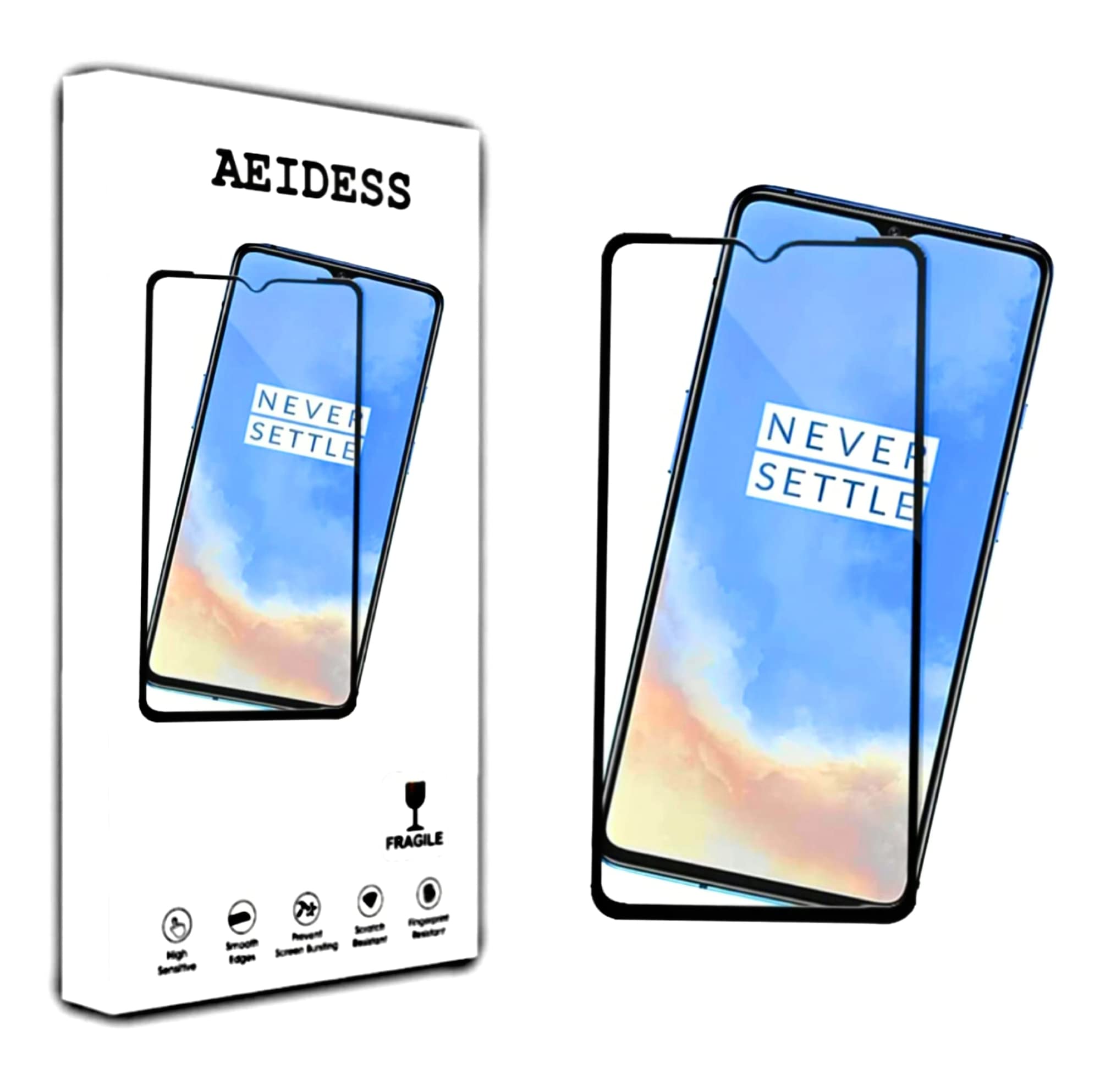AEIDESS Tempered Glass Screen Protector Compatible For Oneplus 7T With Edge To Edge Coverage And Easy Installation Kit For Cellphone