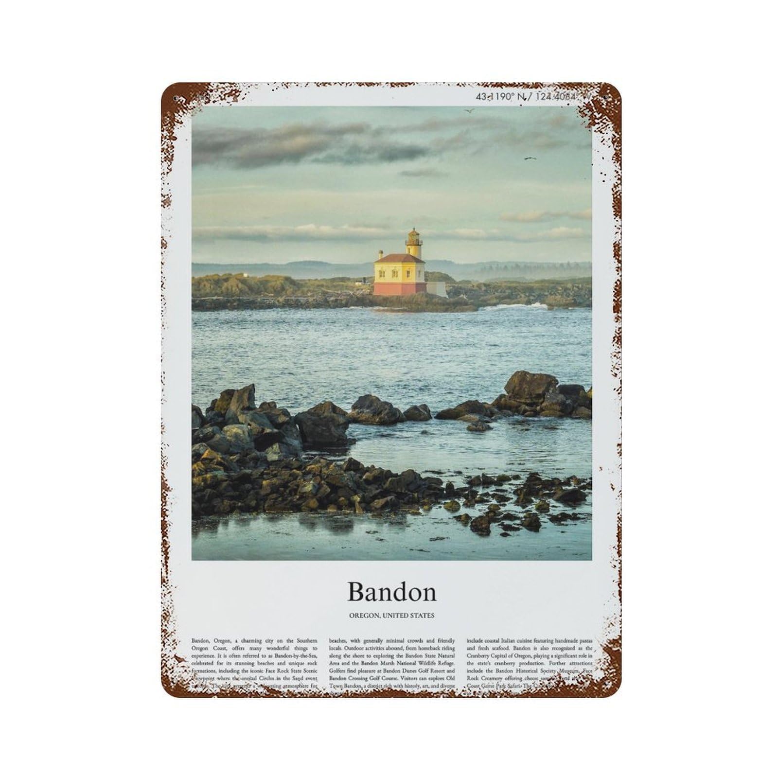 xiaoxiaoshen Bandon Oregon, United States, USA City Scenery Wall Decor Art Metal Tin Poster Modern Home Decor Art Home Bar Shop Decorations Vintage Sign 40x30cm