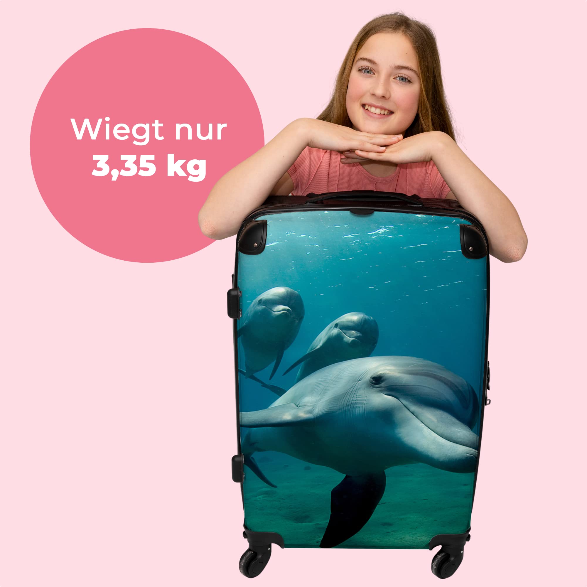 NoBoringSuitcases© Valigia per bambini con rotelle, custodia rigida, grande | 67 x 43 25 cm - regalo, acqua, blu, animale, Delfini in, Midsize, Bagaglio