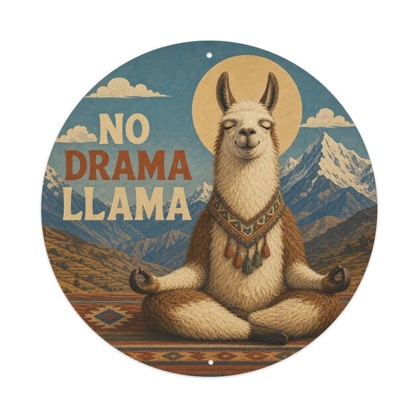Okngb Style Llama Funny Gesture Farm Animal Comic Cartoon Playful Metal Tin Sign Plaque Wall Decor For Cafe, Man Cave, Club Bar, Office, Home Garden Round Metal Poster 8X8inch