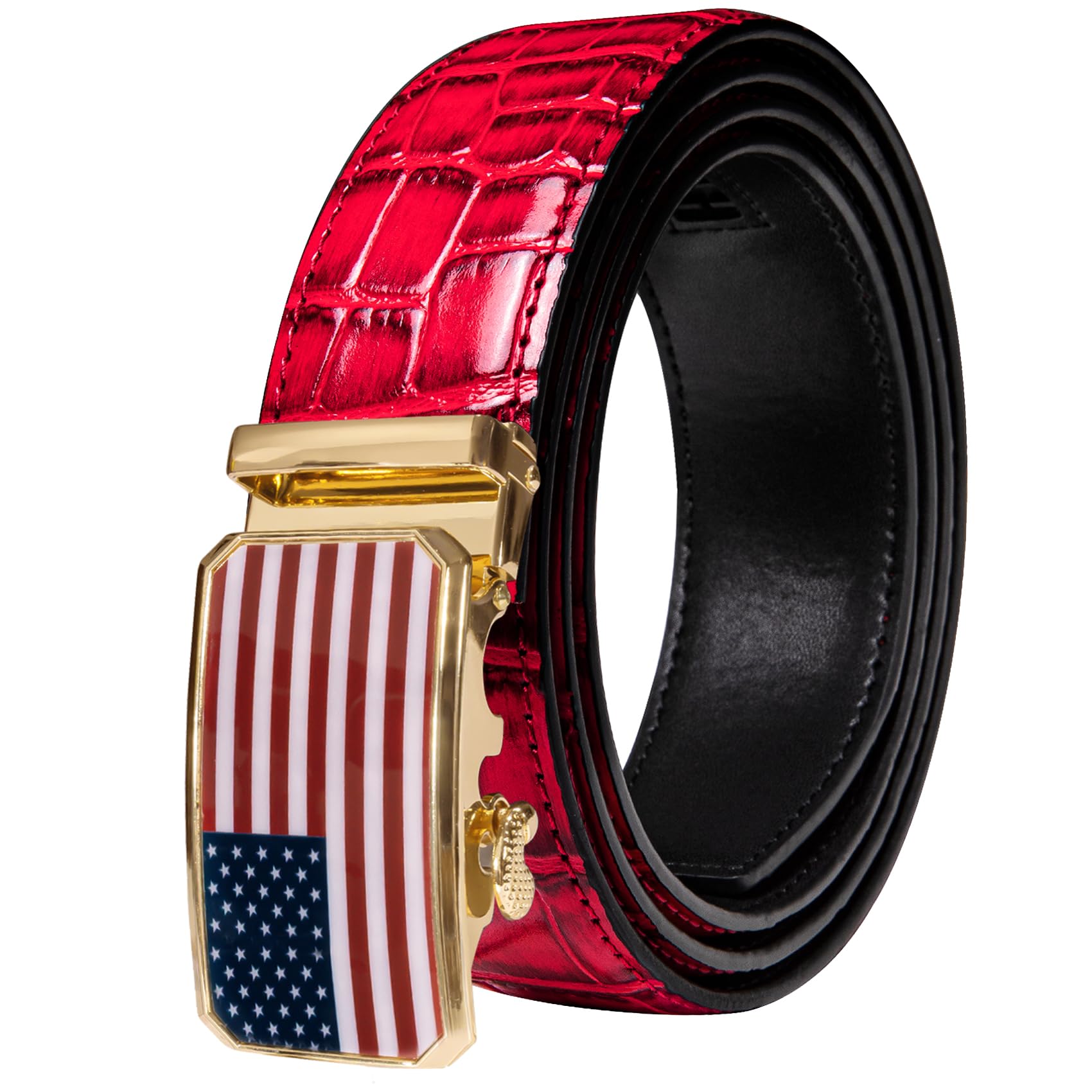 Dubulle Men's Ratchet Belt Gold/Black/Red/Green/Blue/White Automatic Buckle Business Casual Belt Gift - Adjustable Fit