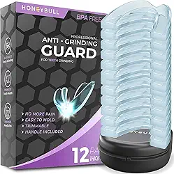 HONEYBULL Protetor Bucal para Ranger os Dentes para Ranger Leve & Pesado | Protetor Bucal Confortável e Personalizado para Apertar os Dentes à Noite, Bruxismo, Molde de Clareamento e Protetor (Grosso, 12, Unidade)