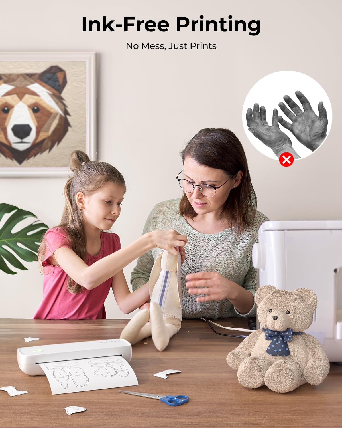 MUNBYN Portable Thermal Printer showing paper loading options