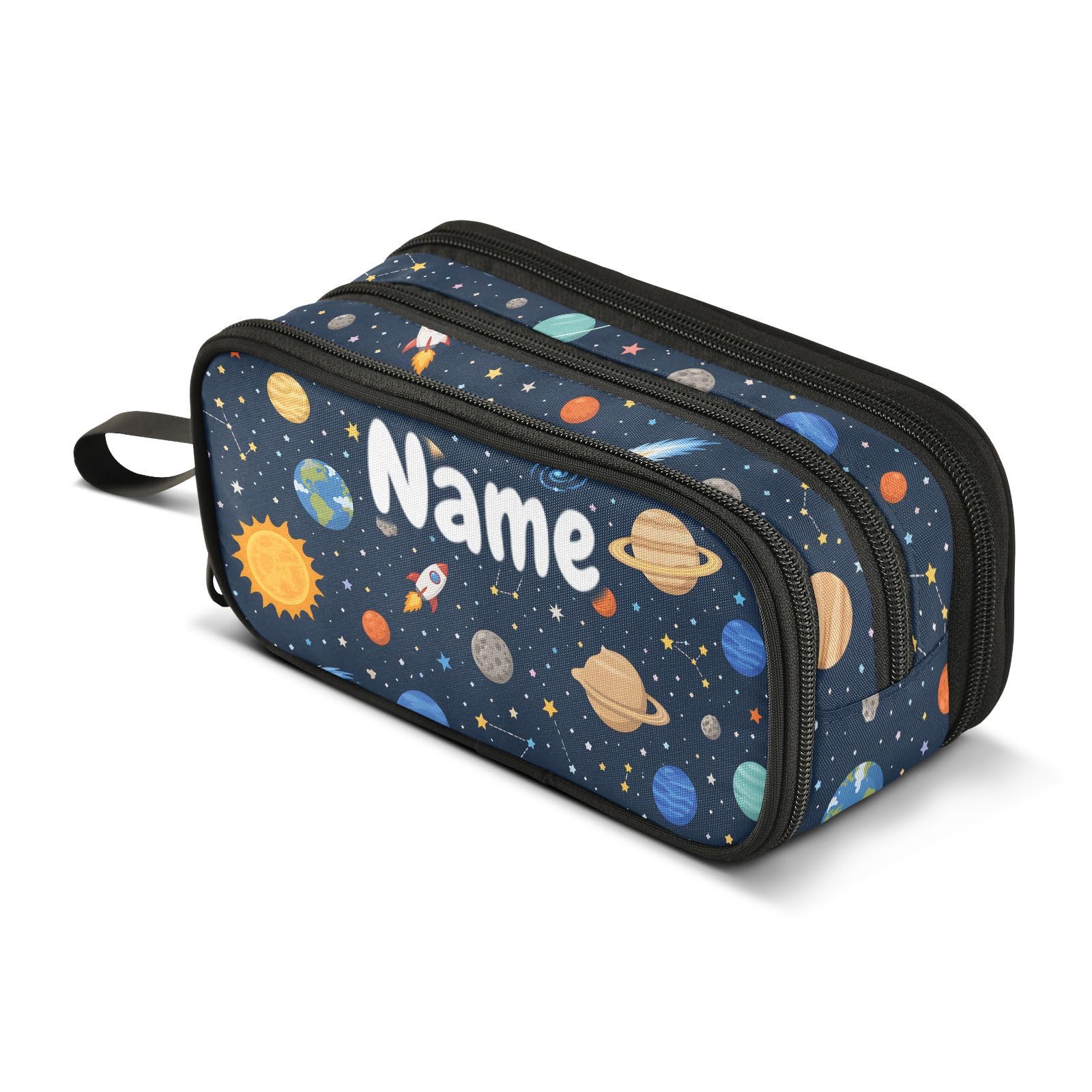 Mnsruu Custom Name Space Planet Solar System Rocket Pencil Case Boys Girls Personalized Pen Bag School Office Stationery Organizer Pencil Pouch Kids Teens Adults