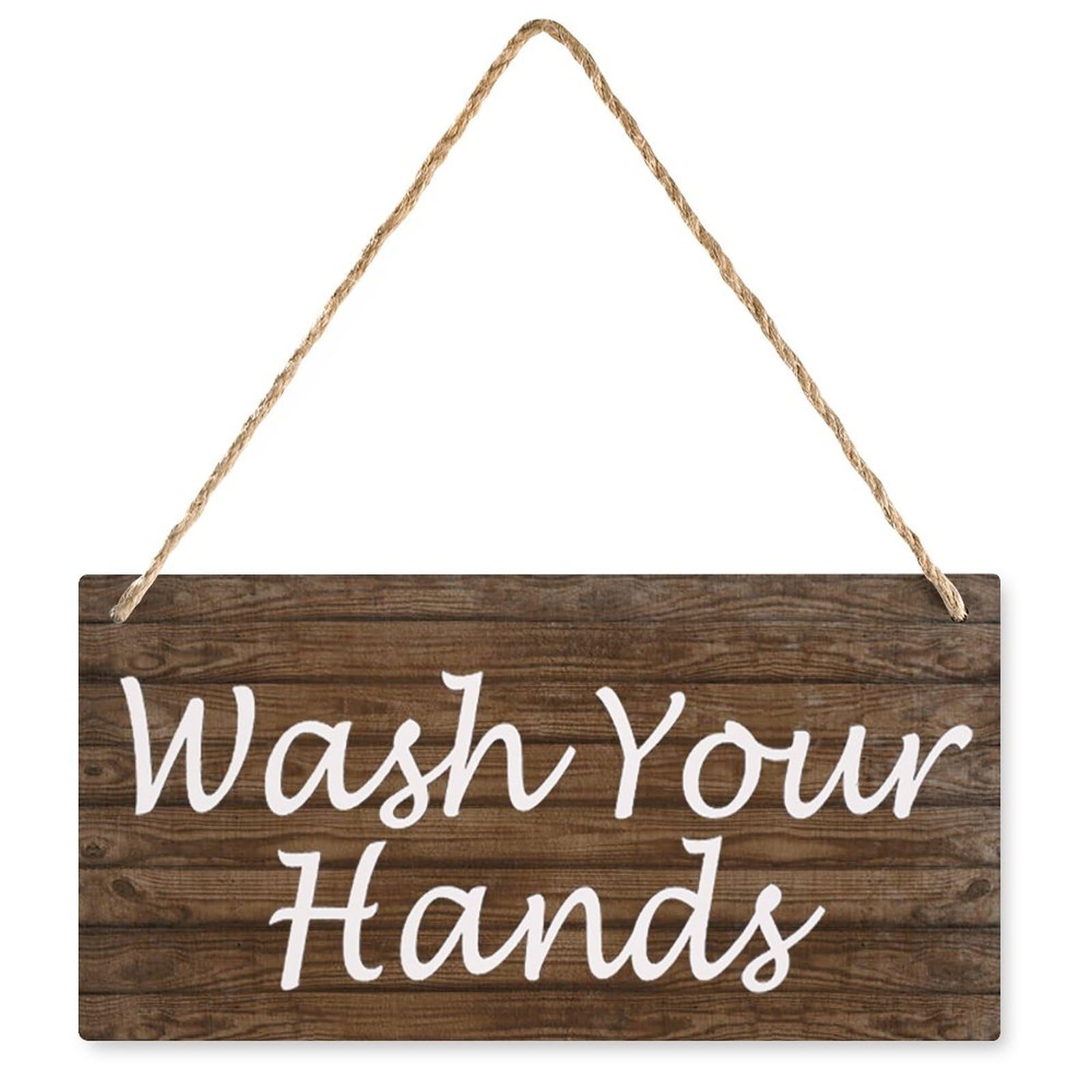 Restroom Wash Your Hands Rustic Wood Decor Sign, Hanging Plaque for Business Restaurant Clinic Home Door Fence Wall Decoration 6X12 Inch