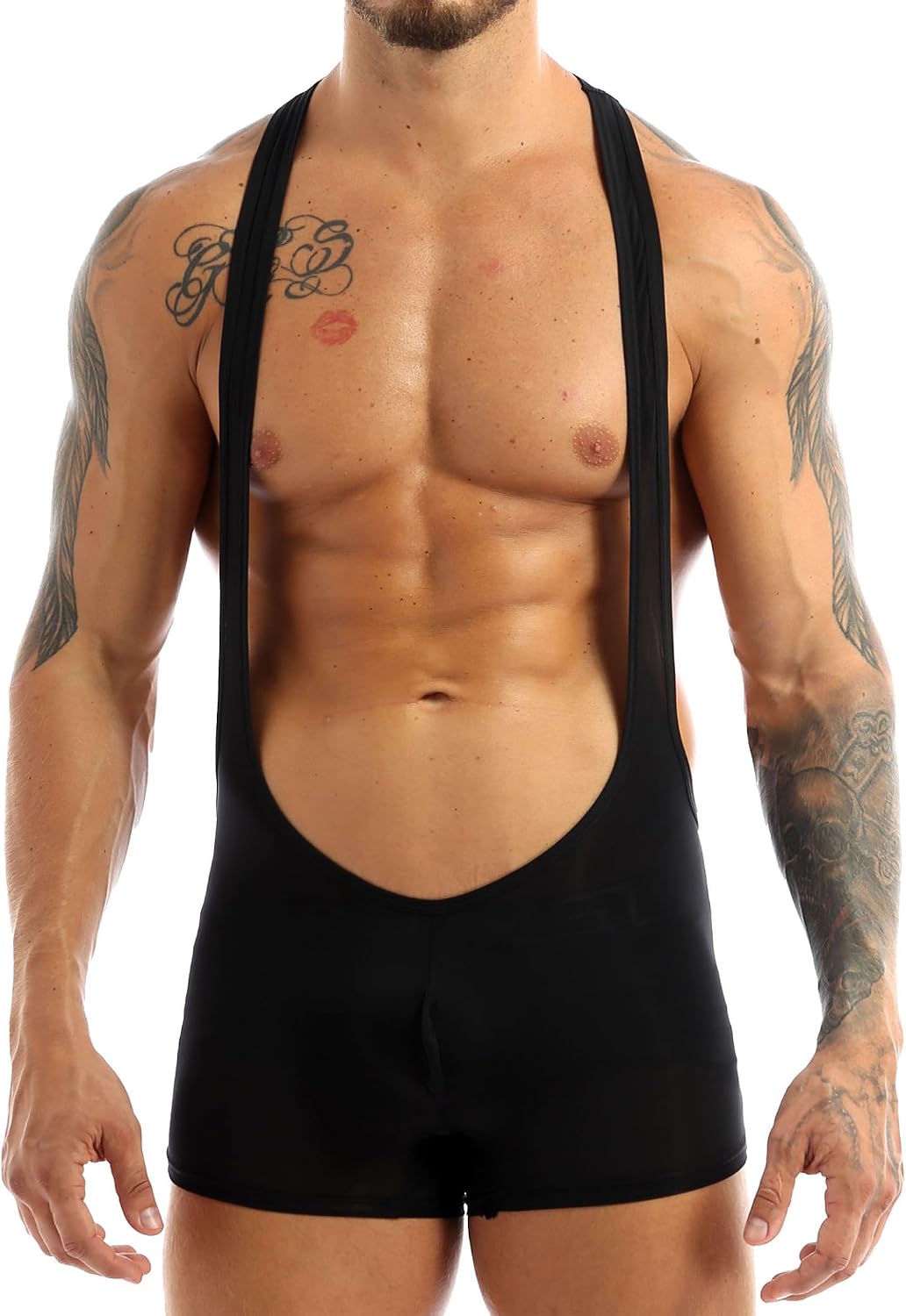inlzdz Men's Silky Freestyle Jockstrap Wrestling Singlet Leotard Mankini Bodysuit Underwear