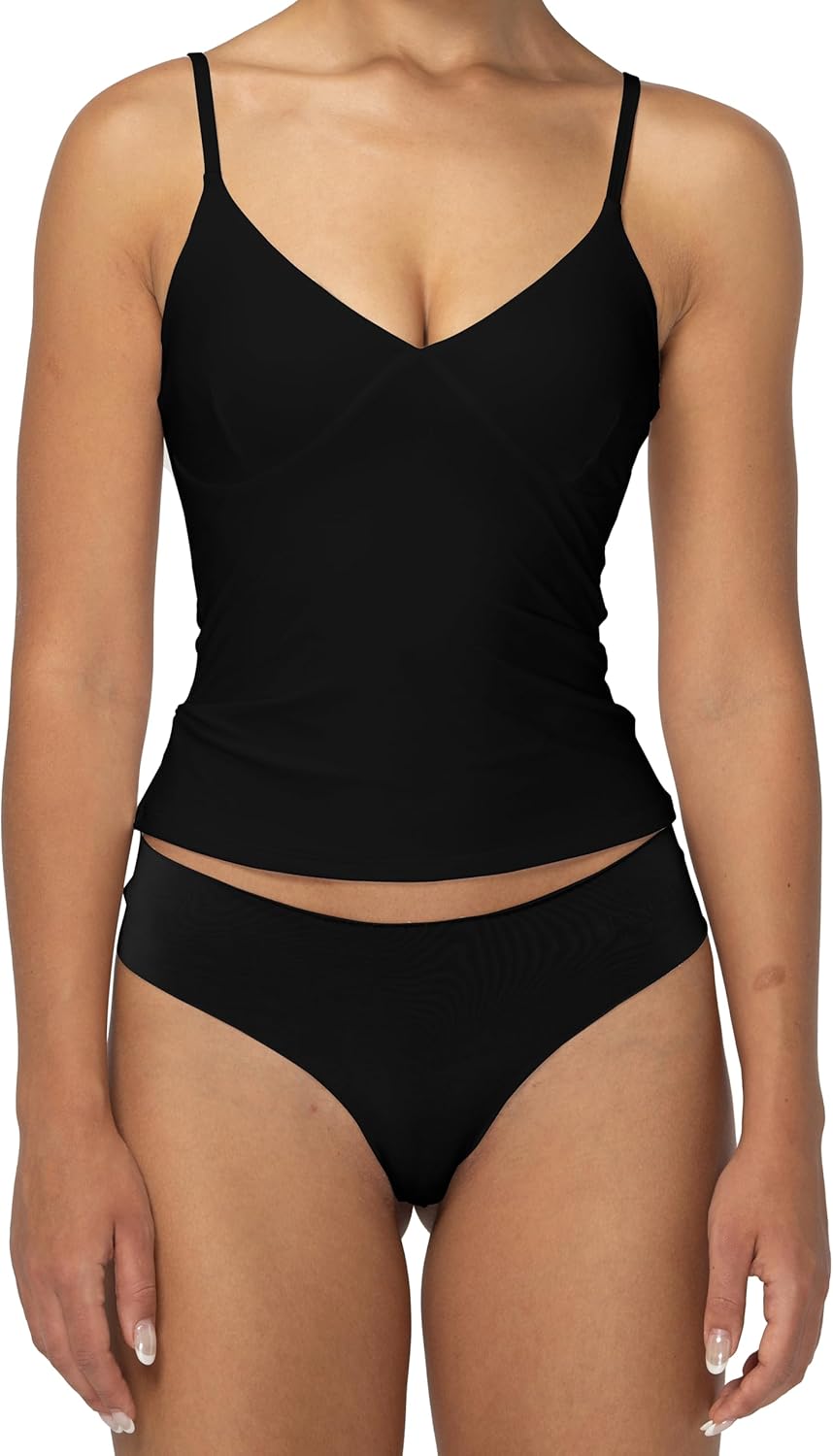 Sunzel Womens Tops Sexy V Neck Camisole with Spaghetti Straps Double Lined Trendy Basic Tank for Fall Going Out