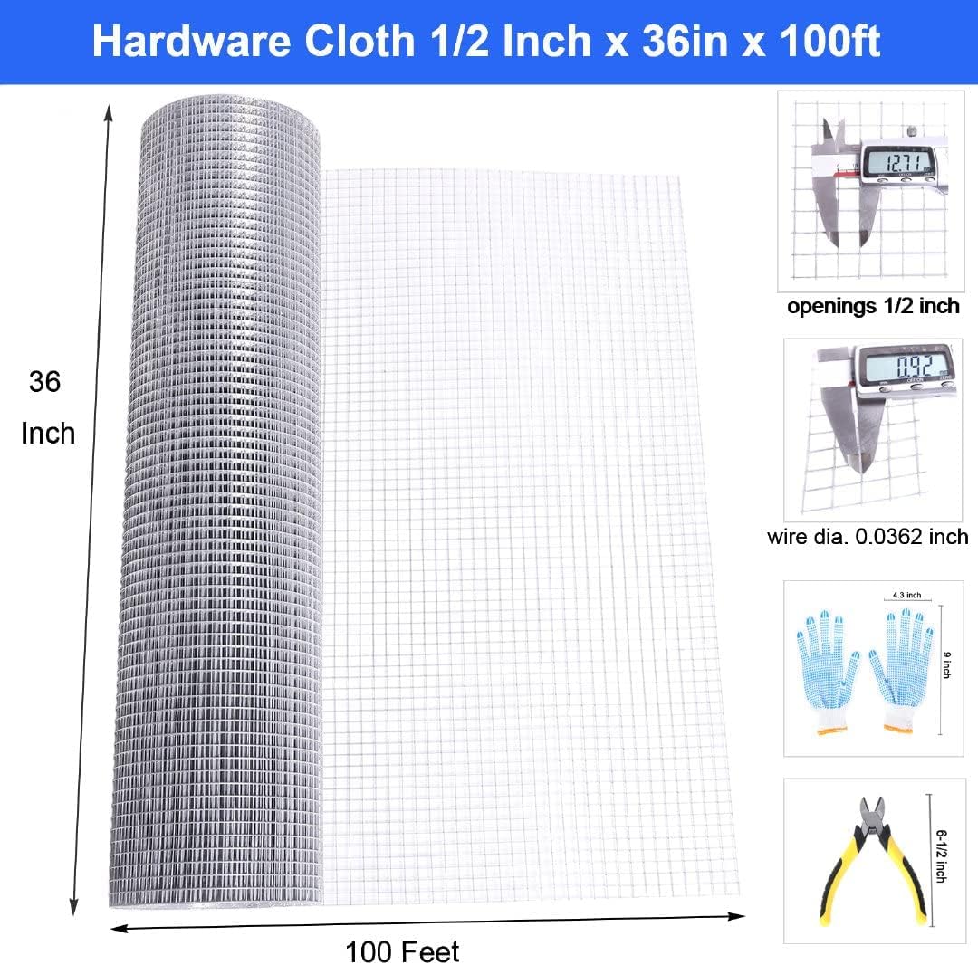 Rocicmhy Hardware Cloth 1/2 inch 48x100 ft & 36x100 ft 19Ga,Chicken Coop Wire,Hot Dipped Galvanized Wire Mesh Roll,Chicken Wire Fence Rolls,Welded Wire Fencing,Rabbit Wire Mesh for Chicken Wire Fencin - - 