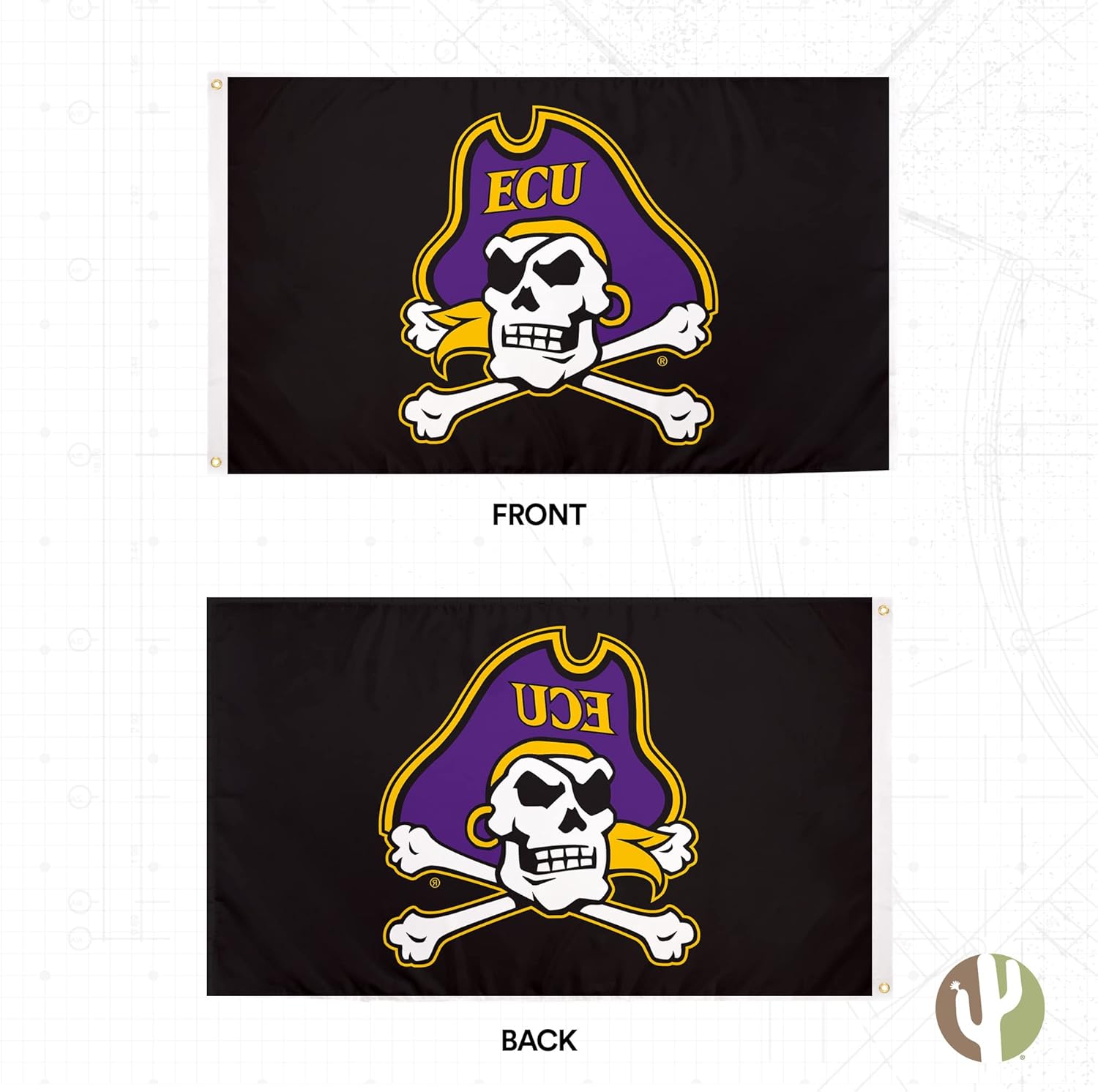 Desert Cactus East Carolina University ECU Flag - 3 x 5 Feet Pirates Banner, Indoor/Outdoor Durable Fabric, 100% Polyester Design (Style A)