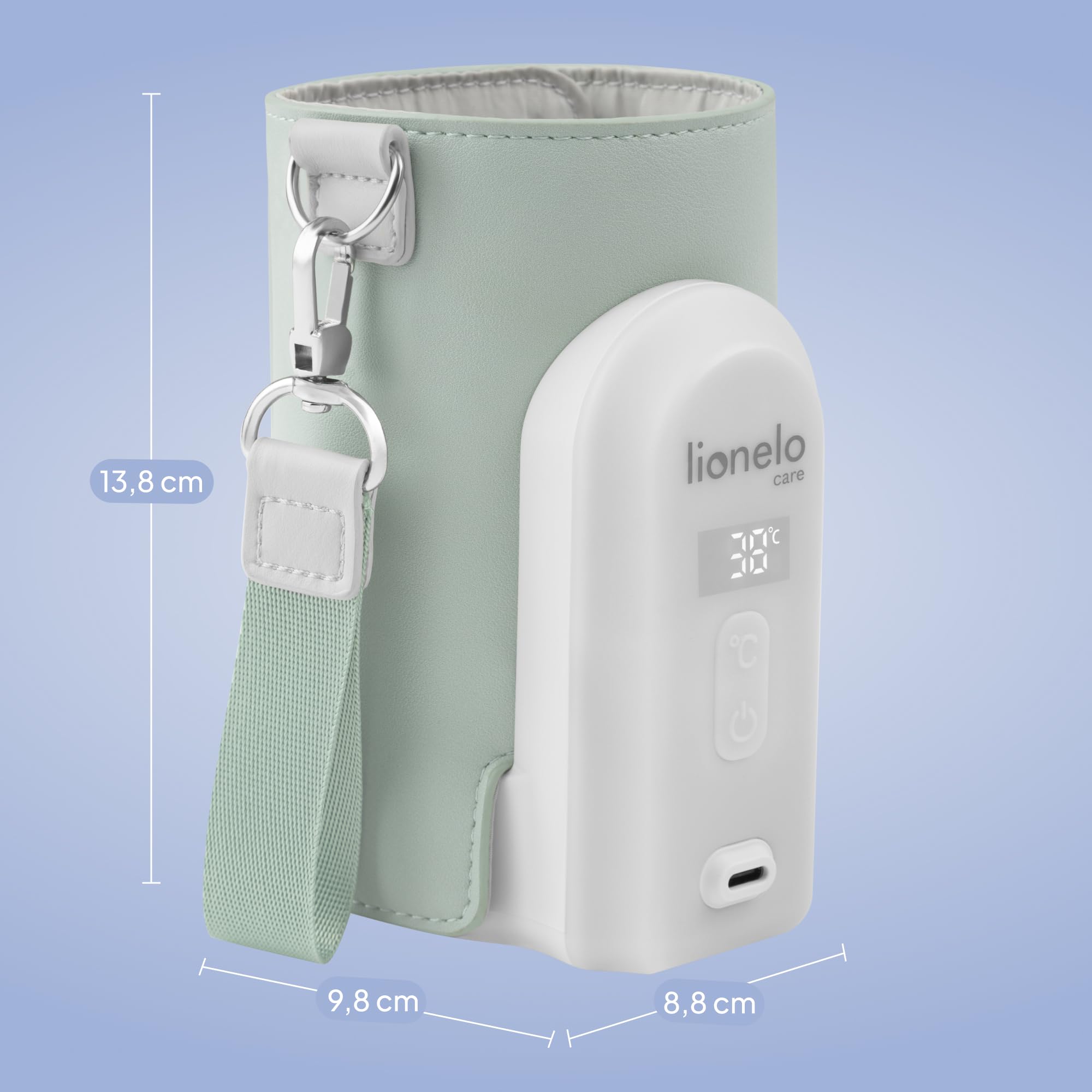 LIONELO Thermup Go Evo Calientabiberones Portátil Para Bebé, Mantiene los Líquidos Calientes, 5 Temperaturas de Funcionamiento de 38 a 50 oC, hasta 9 horas de Funcionamiento Pantalla LCD (Green) | Rango de 38 a 50 °C, pantalla LCD y hasta 9 horas de funci