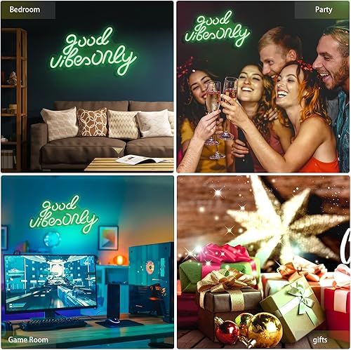 Miniatura 3 de JFLLamp Good Vibes Only - Letreros de neón para decoración de pared, luces de neón, adecuados para sala de estar, cerveza, bar, sala de juegos,