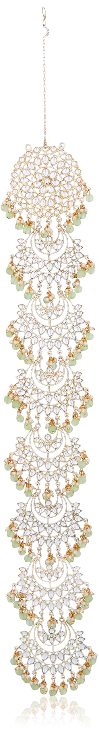 Light Green Beads Gold Plated Kundan Bridal Wedding Hair Braid Choti-image-45