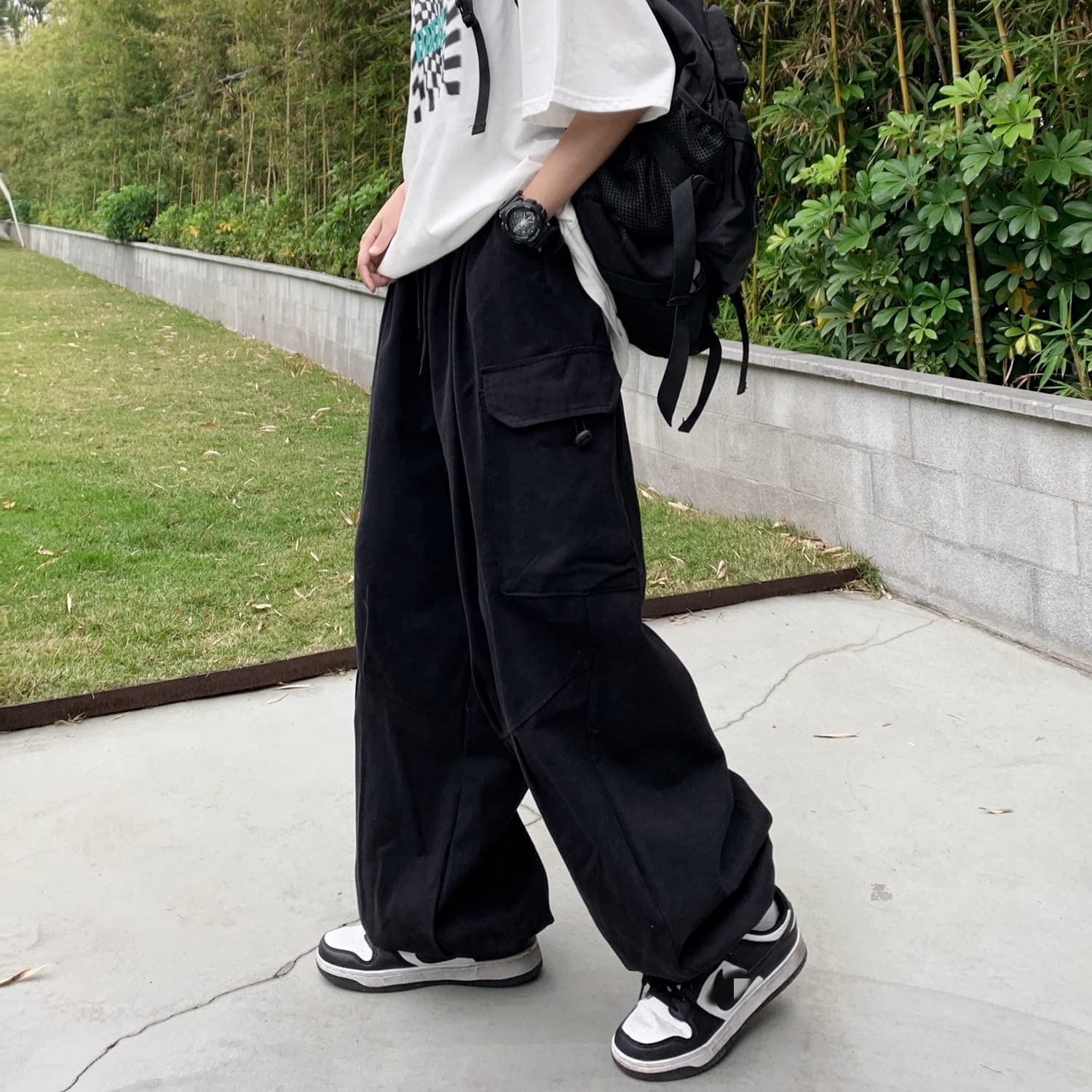 Skateboard Frog Pantalon Cargo Femme Noir Large Baggy y2k Rétro Américain | cargo pants femme gothique harajuku taille élastique cordon détendu bas resserré grande poche latérale hip hop streetwear
