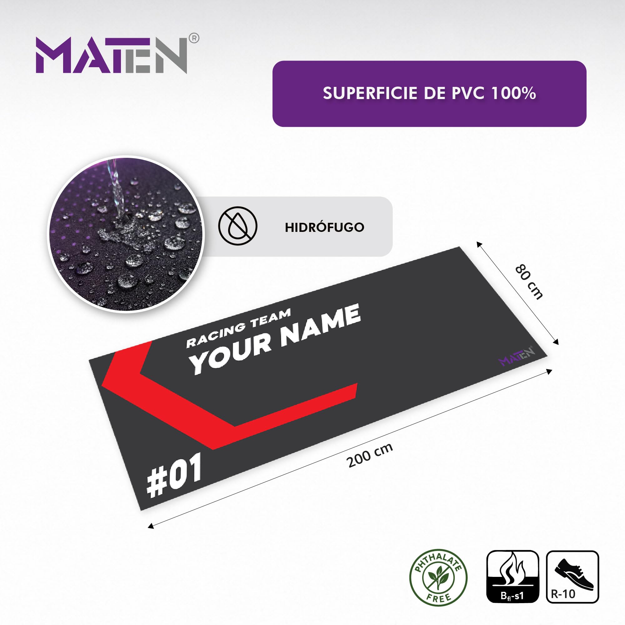 Alfombrilla de Garaje para Moto Personalizable MATEN PVC Impreso, Base de Gel Antideslizante, 3 mm, Fabricada en Italia