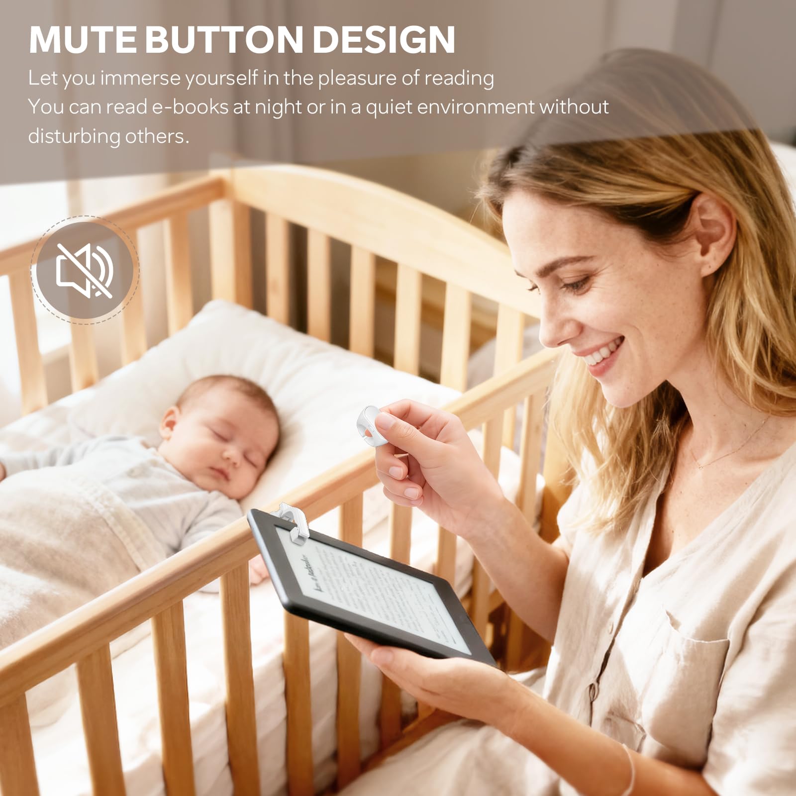 Anello per girare pagine con telecomando per Kindle Paperwhite, Oasis, Scribe, Kobo, eReader, telecomando per fotocamera, progettato per cover spessa, clicker per iPad e tablet, lettura romanzi