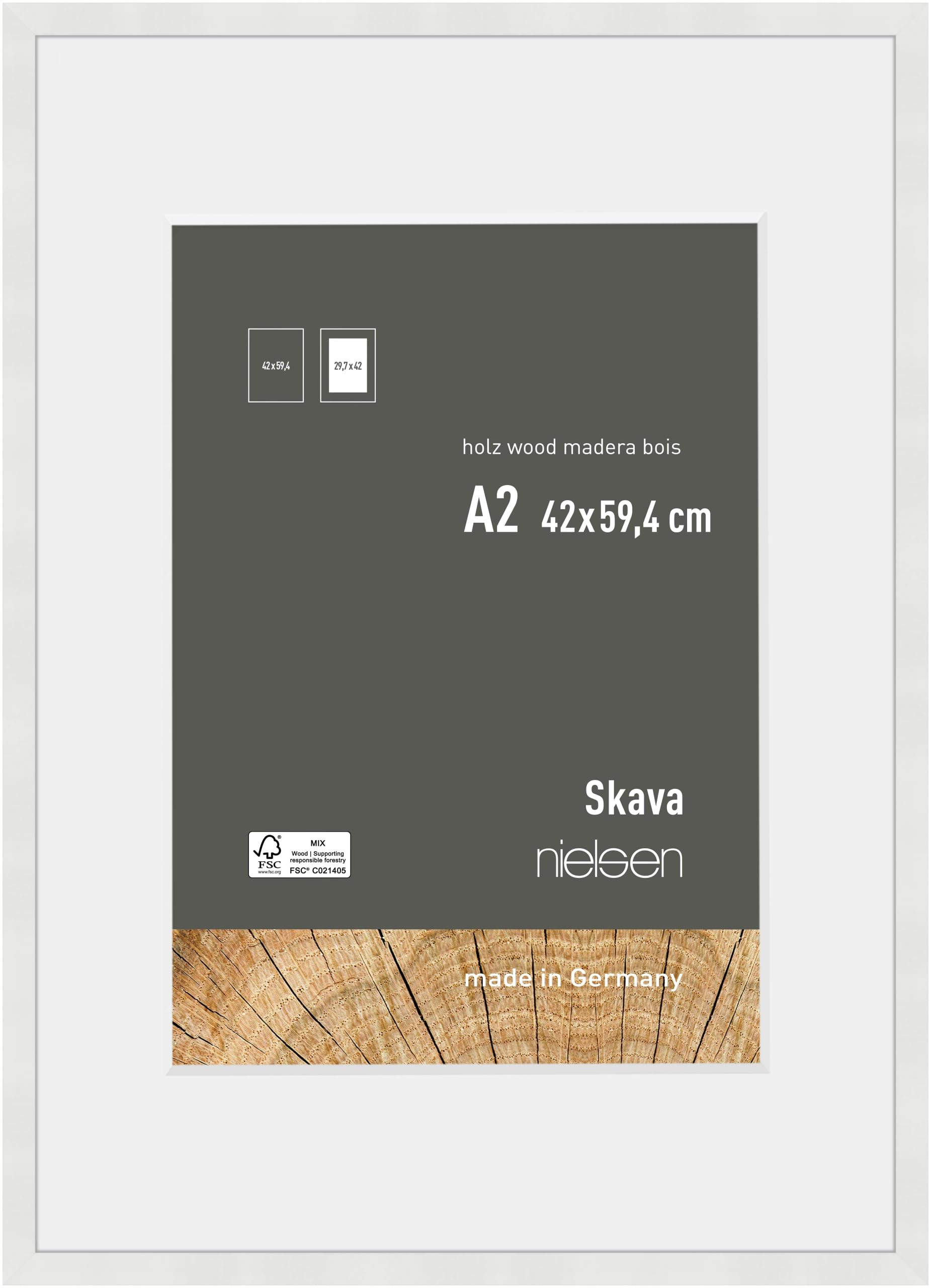 Nielsen Skava Wooden Picture Frame With Mount White A2