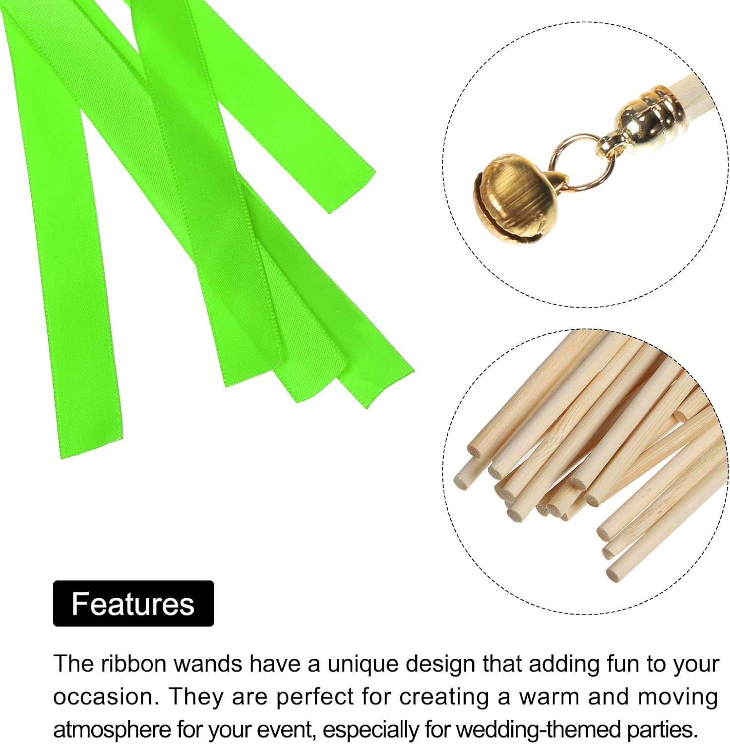 MECCANIXITY 30Pcs Wedding Party Ribbon Streamers Sticks for Wedding Party Celebration Shiny Green