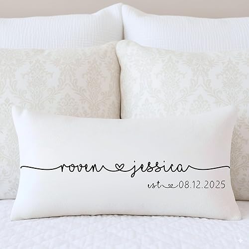 Miniatura 2 de Funda de almohada personalizada para boda con nombres de la pareja y fecha personalizada, almohada con monograma para aniversario de boda,