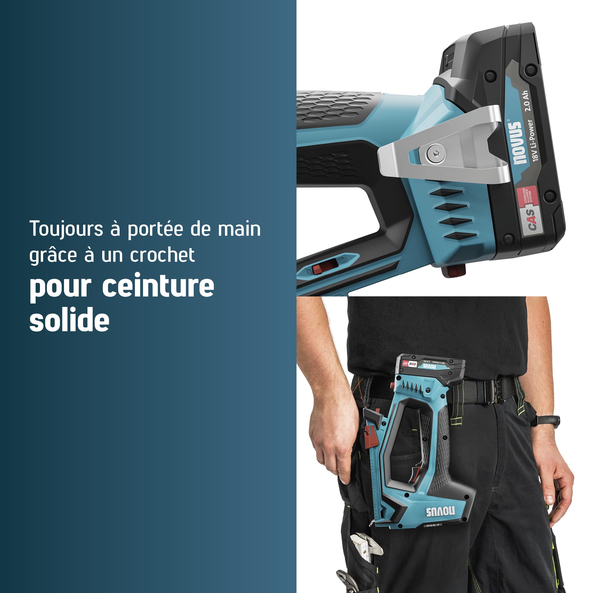 NOVUS TOOLS Agrafeuse sans fil professionnelle J-551 Kit avec 9.800 agrafes │ Pour agrafes en fil plat 6-14 mm et clous 16 mm │ Compatible avec CAS 18V │ Agrafeuse cloueuse sans batterie et chargeur