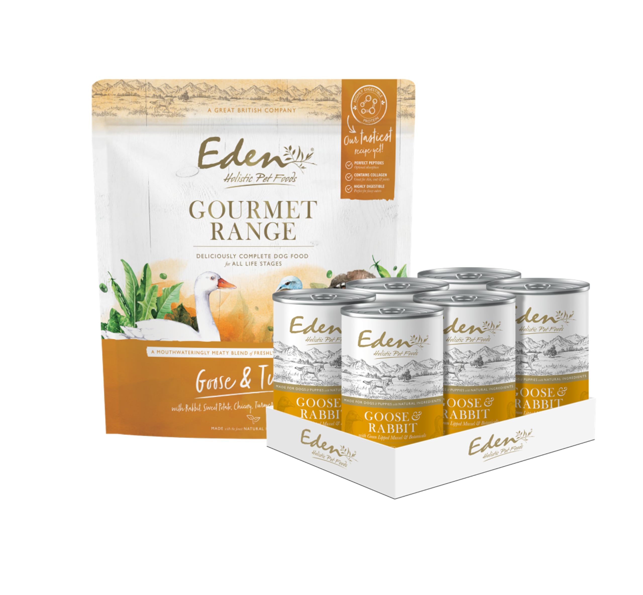 Eden Gourmet Range Goose & Turkey 1 x 2kg bag and Goose, Rabbit and Turkey x 6 Cans