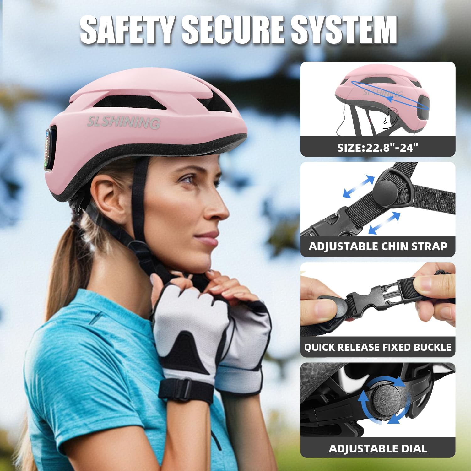 Casco de bicicleta para adultos, hombres y mujeres: casco de bicicleta inteligente con luz para bicicleta de montaña, ciclismo de carretera, scooter eléctrico, monopatín, patinaje sobre ruedas, cascos 5