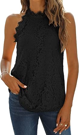 Halife Womens Summer Lace Tank Tops Halter Neck Casual Sleeveless Shirts Dressy Blouse Top