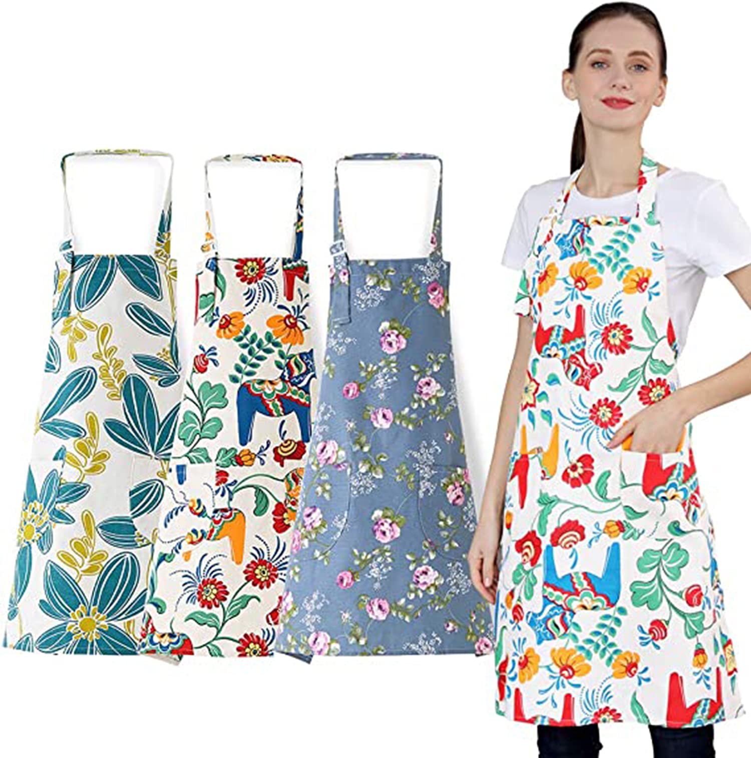Sponsored Ad – KASTWAVE Vintage Cotton Linen Aprons for Women with Pocket, Adjustable Strap and Waist Ties Printed Aprons for Baking, Cooking, Gardening(3 Pack, Floral)