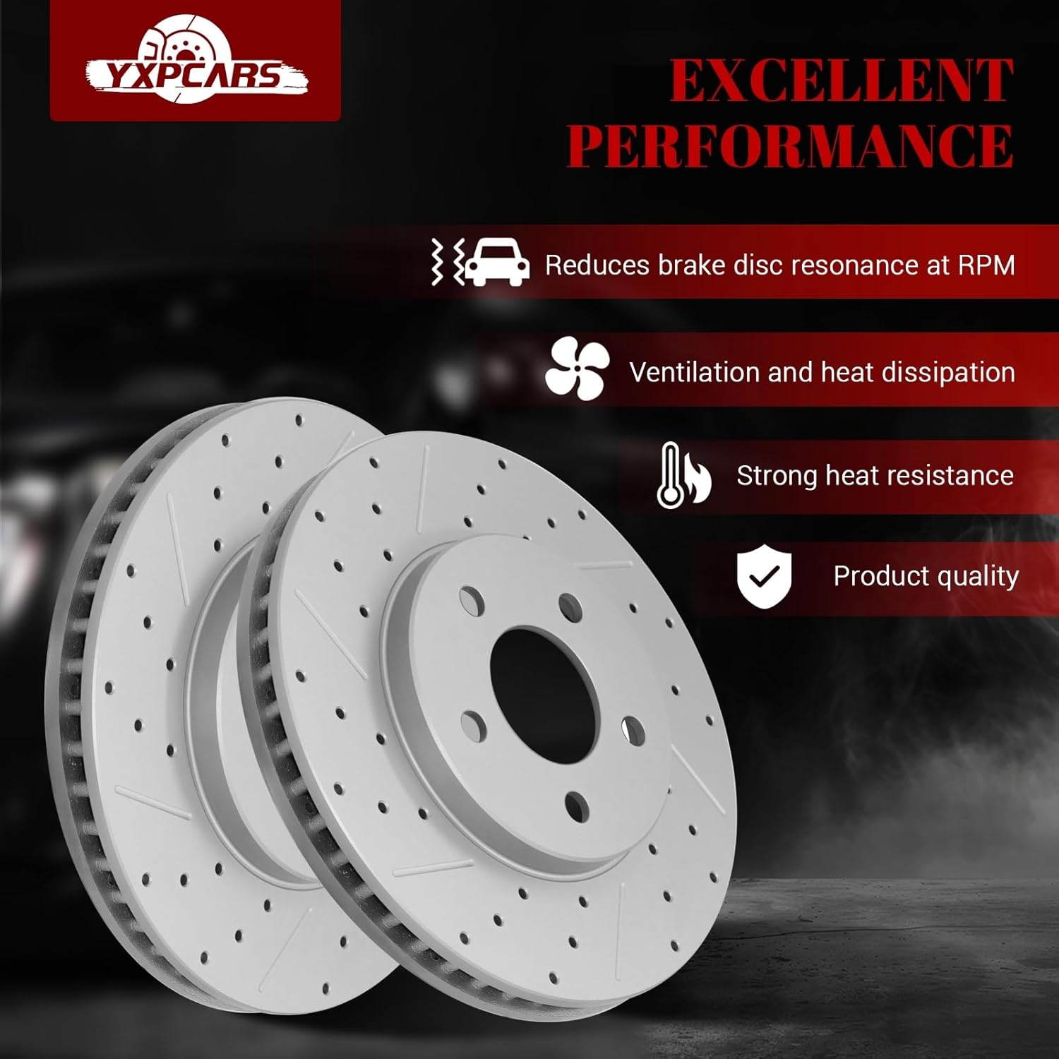 Front & Rear Drilled Slotted Rotors and Ceramic Disc Brake Pads Kit for Ford Mustang 2005 2006 2007 2008 2009 2010 Base V6 4.0L (Front Rotor 293.0 mm)