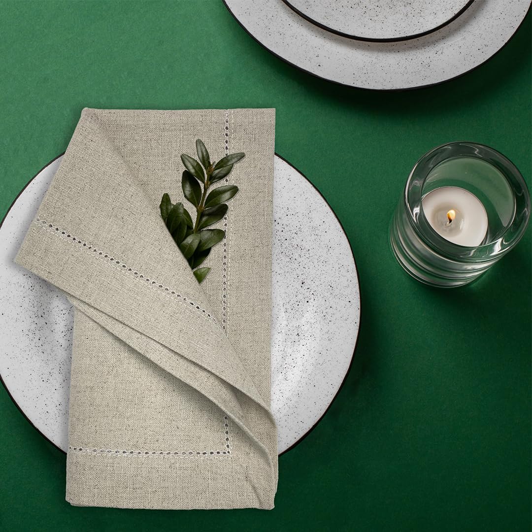Sweet Needle leinenservietten Hohlsaumservietten Naturfarben 50x50cm 100% Europäischer Flachs Servietten 4er Set Waschbar. Ideal für Küche, Weihnachten, Hochzeit, Restaurant und den täglichen Gebrauch