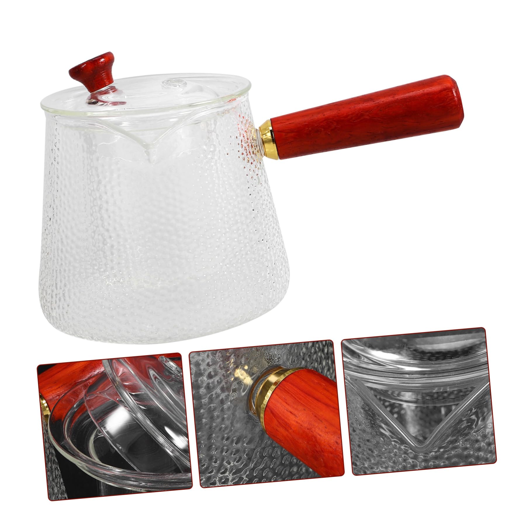 Teiera in Vetro 750ml con Manico in Legno, Resistente al Calore