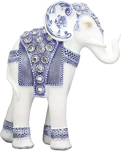 Miniatura 5 de Ebros Feng Shui Ming Style - Figura decorativa azul y blanca con cristales, tronco, estatua de elefante de 8.75 pulgadas de alto, Vastu 3D, símbolo