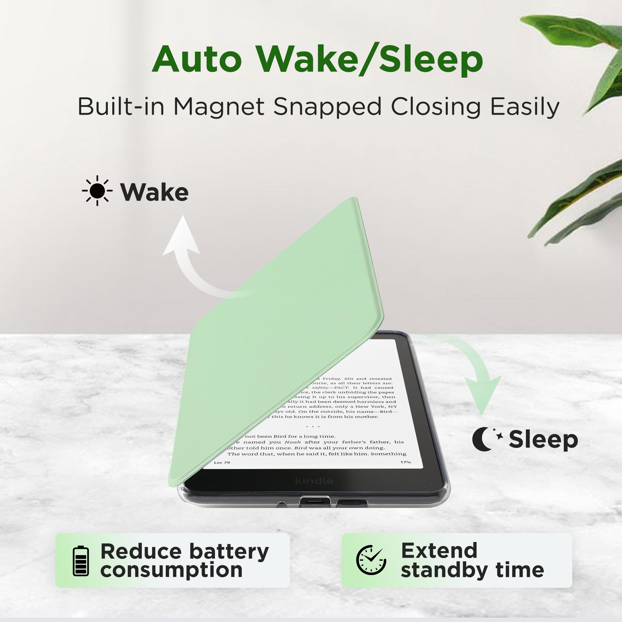SESENSE Custodia magnetica staccabile per Kindle Paperwhite 12a generazione 2024 e Kindle Colorsoft Signature Edition, custodia sottile in PU con accensione e spegnimento automatico, verde matcha