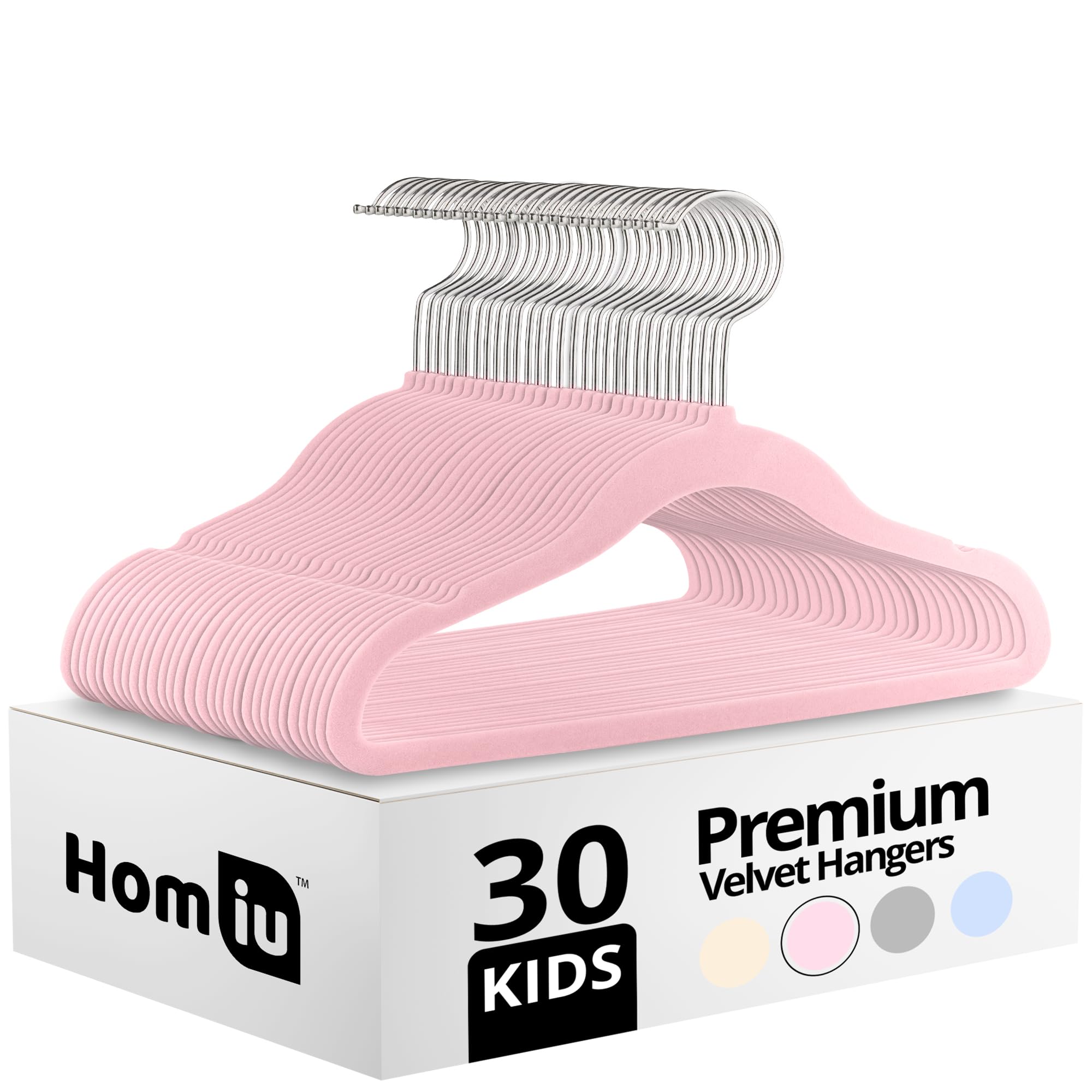 Homiu Girls Pink Non-Slip Kids Velvet Hangers | Ultra-Slim Space Saving Baby Velvet Coat Hangers | 360 Degree Rotatory Hook, Sturdy Baby Clothes Hanger | 30 Pack (, 30 Pack)