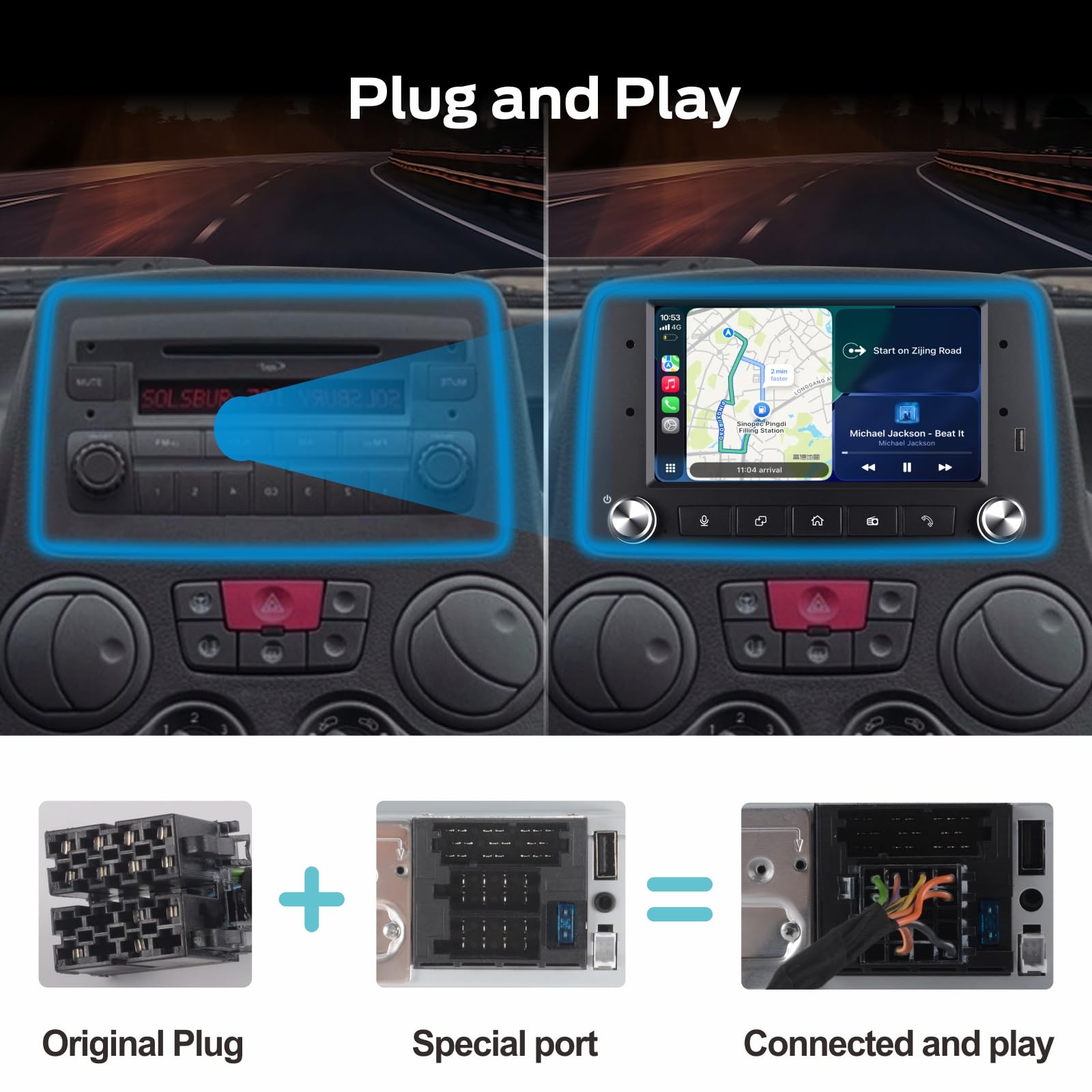 Autoradio Linux per Fiat Panda 169 2003-2012 con CarPlay Wireless e Android Auto, avvio in 2 secondi, comandi fisici tramite manopola, audio di livello OEM, Porta ISO Plug & Play