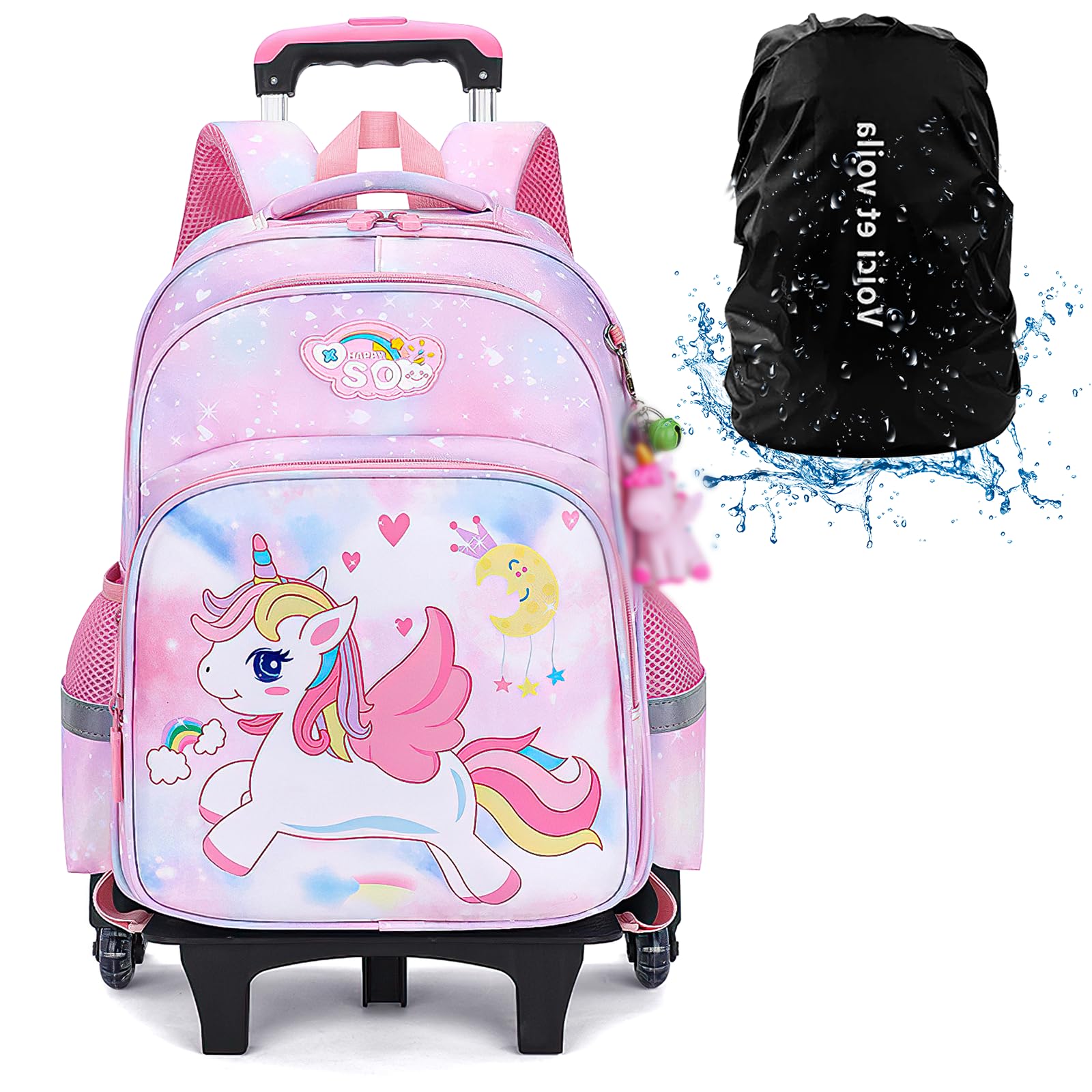 DYMY Mochila Escolar con Ruedas para Niñas Mochilas Infantiles Primaria Niñas Bolsas Escolares con Ruedas Casual Escuela Cabina Niños Rosa 31x22x43cm