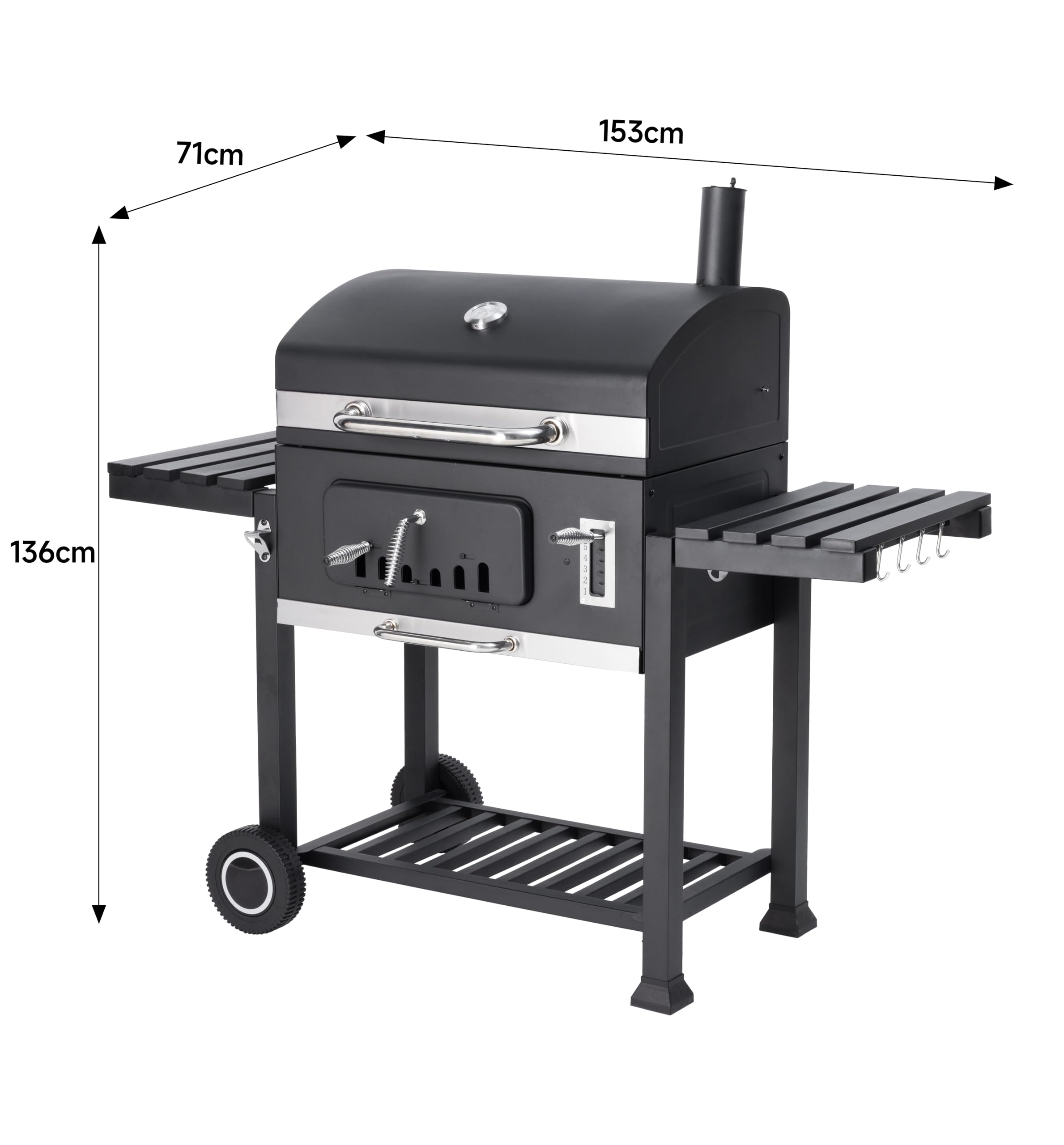 Tarrington House Holzkohlegrill Memphis XL, Ablagetische, Deckel mit Thermometer, fahrbar, Stahl, schwarz