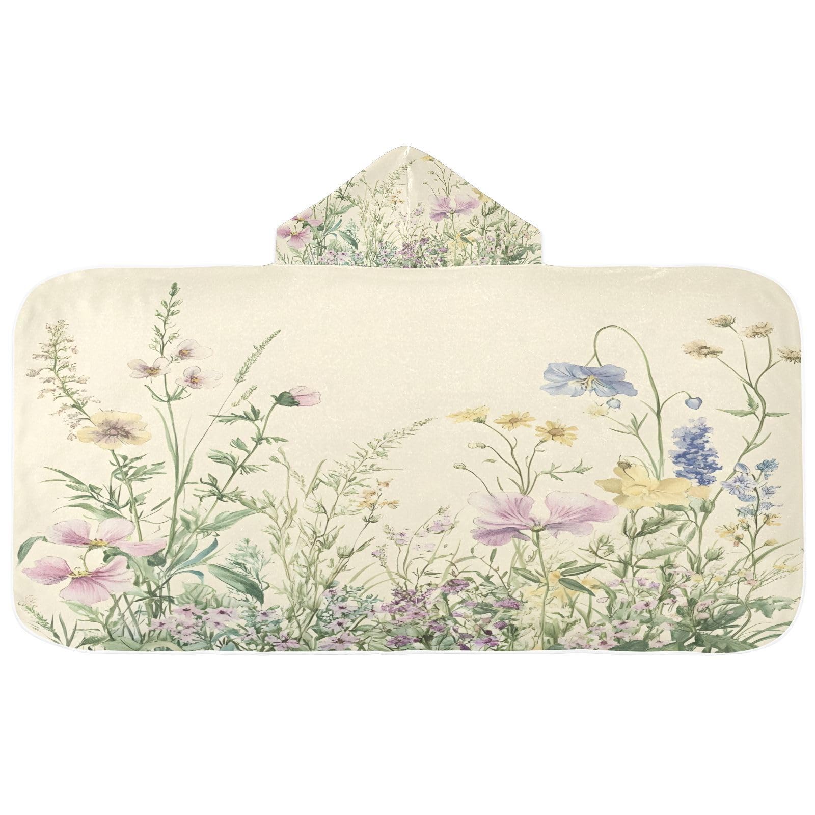 Kigai Wildflowers Hooded Beach Towel for Kids Soft Absorbent Quick Dry Bath Towel with Hood Lightweight Toddler Shower Pool Bath Wrap for Boys Girls