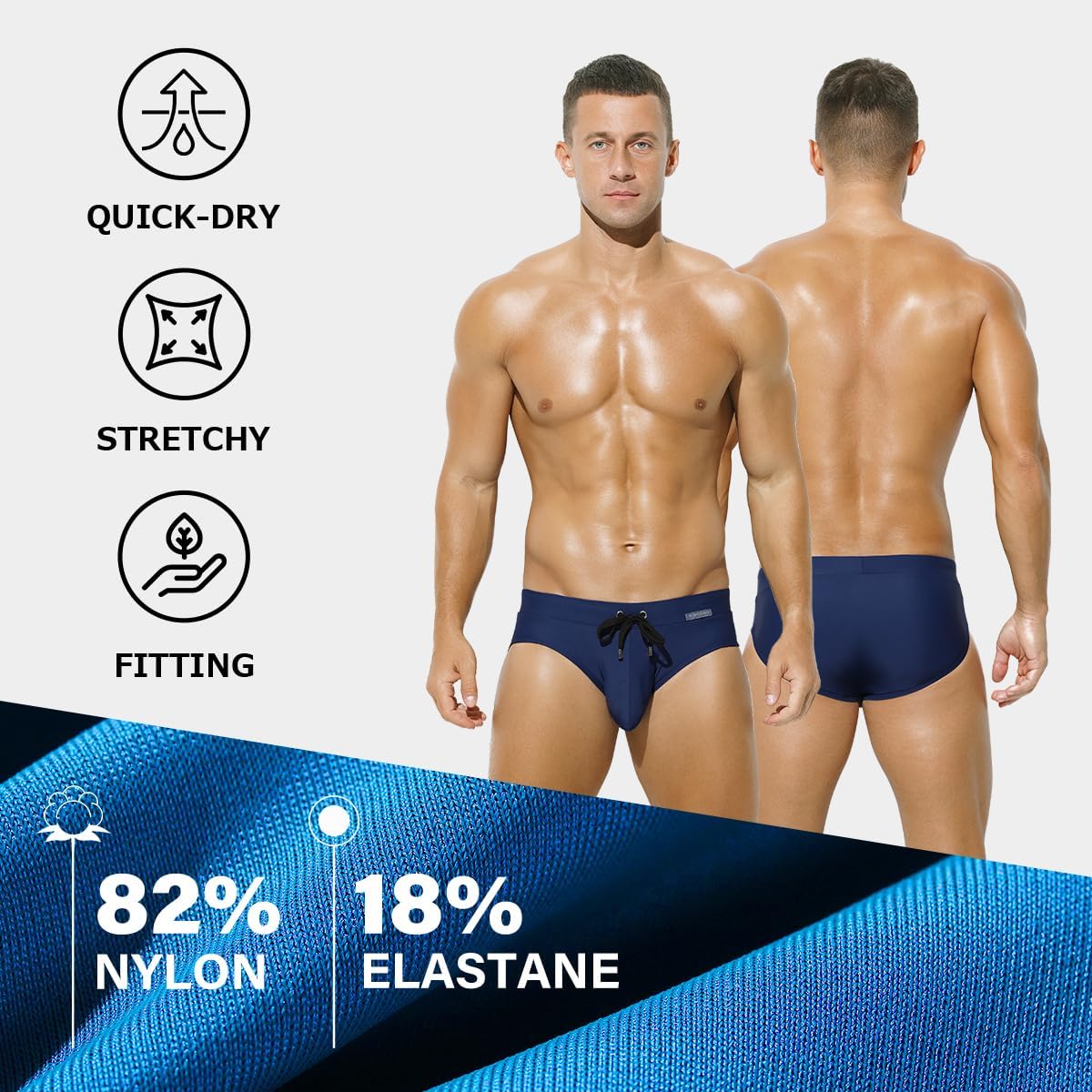 Arjen Kroos Men's Swim Briefs Sexy Bikini Solid Swimwear Swimsuit with Drawstring