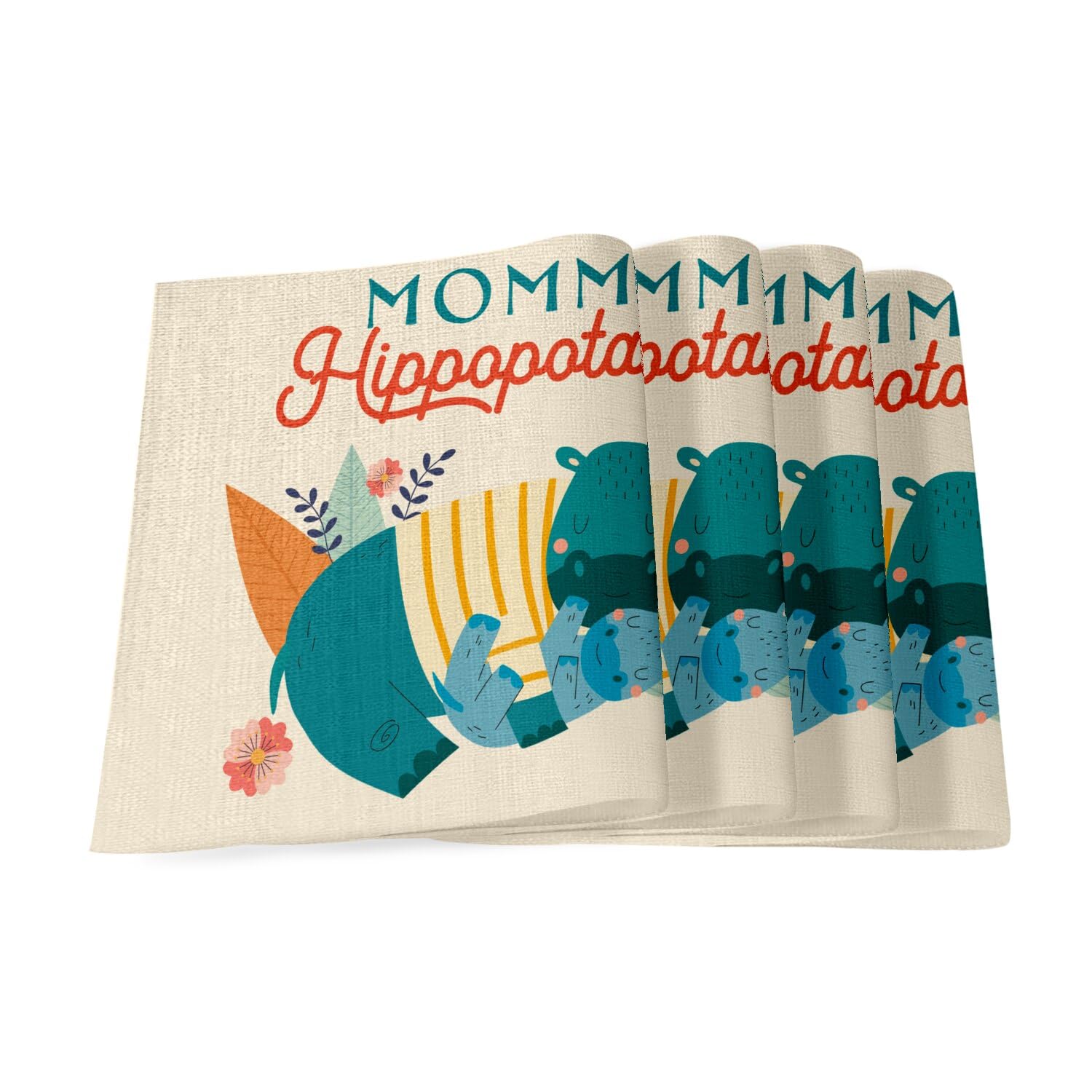 Sets de table lin 40x28,5 cm pour repas de famille avec motif hippopotame