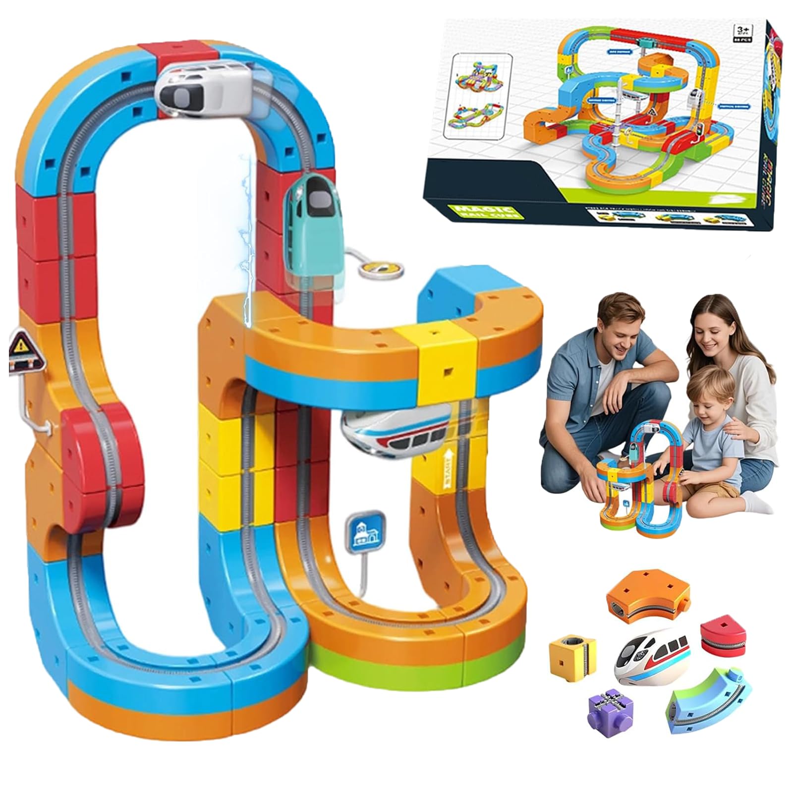 179 PCS Clickrail Electric Train Set Flexible Race Track, Clickrail Electric Trainset, Flexible Race Car Magnetic Track Set, Gravity-Defying Building Toy Gifts for Kids (59 PCS(1car))