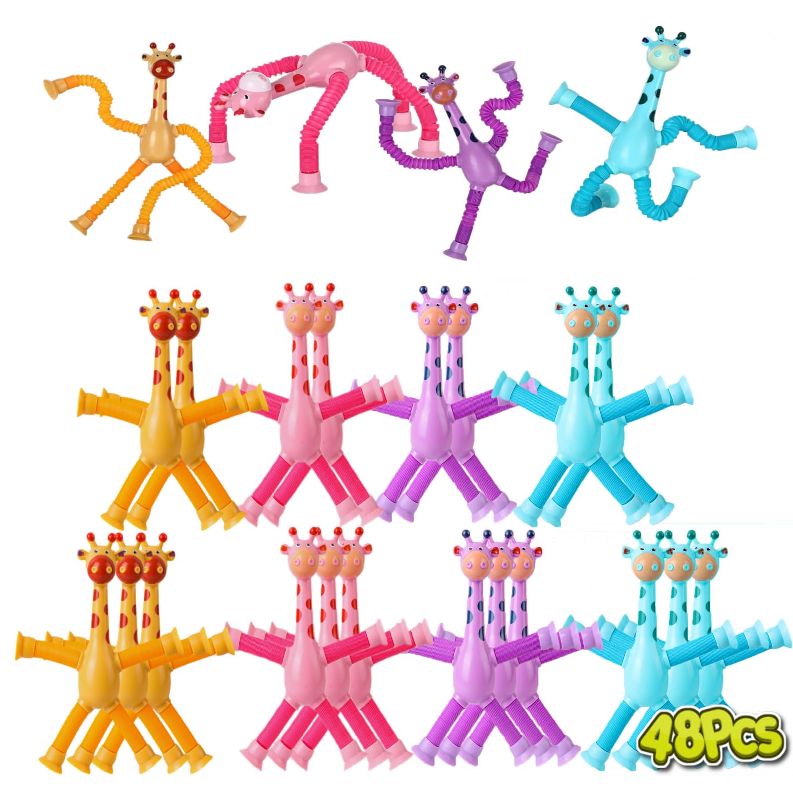 48PCS Telescopic Suction Cup Giraffe Toy,pop Tubes,Toys for Kids,Toddler Travel Toys,Toddler Sensory Toys,figette Toys,Fidget Toys for Kids,Treasure